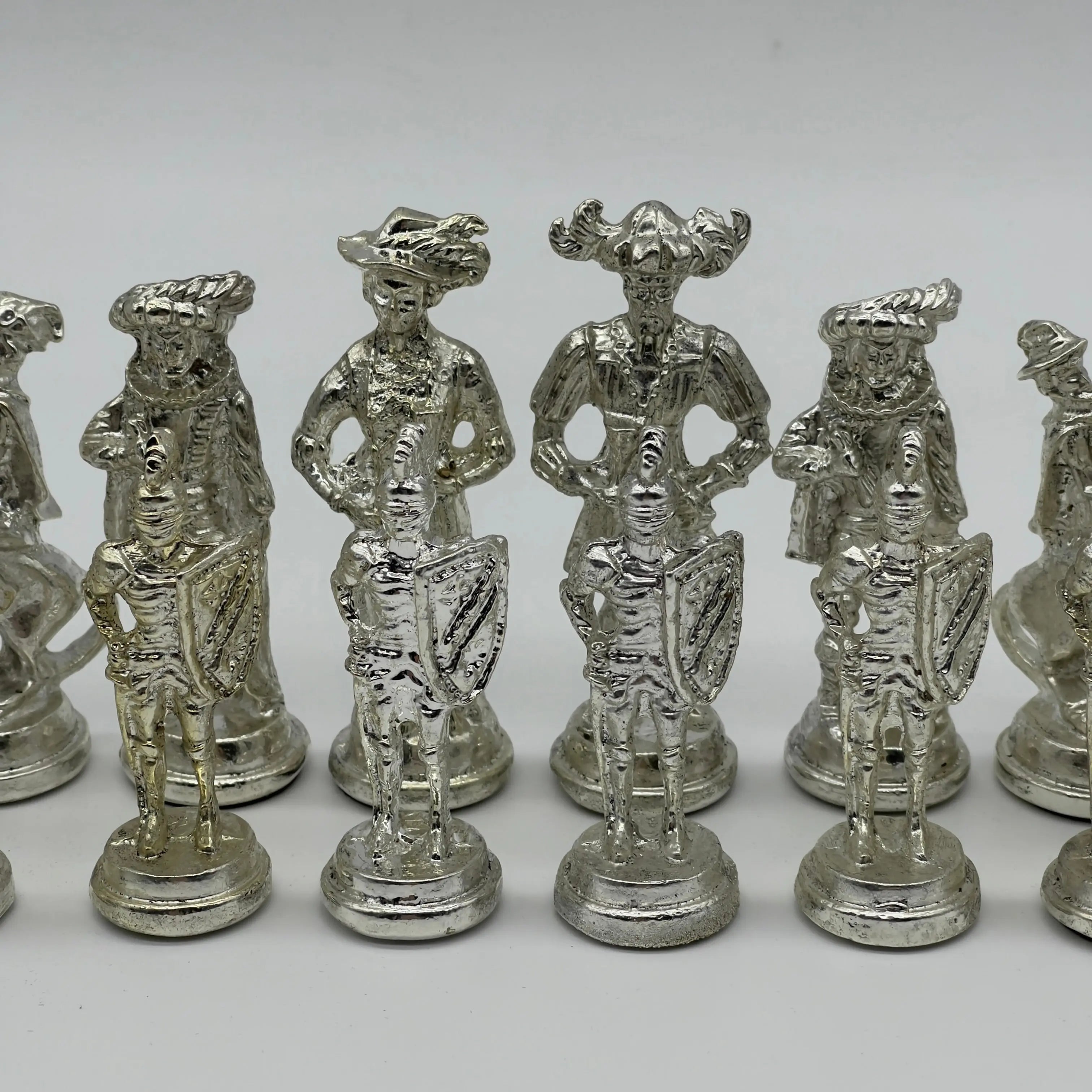 Handmade Metal Large Chess Pieces, Gold Silver Spanish Large Metal Chess Pieces