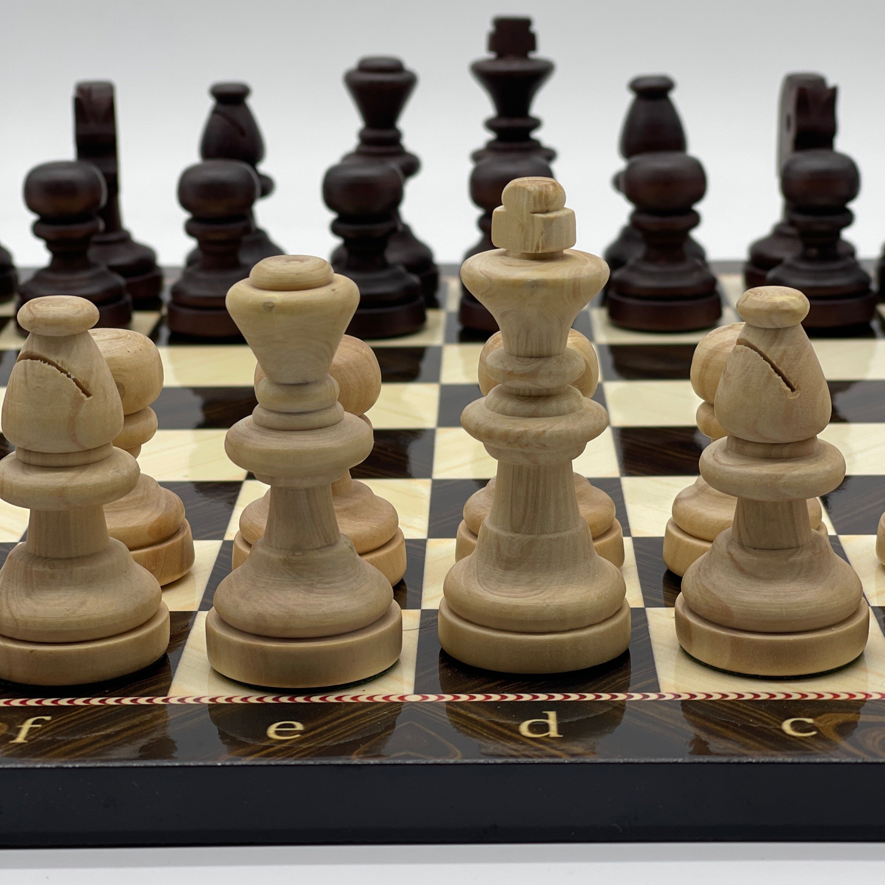 Brown Walnut Marble Pattern Wooden Set With Boxwood Chess Pieces Set