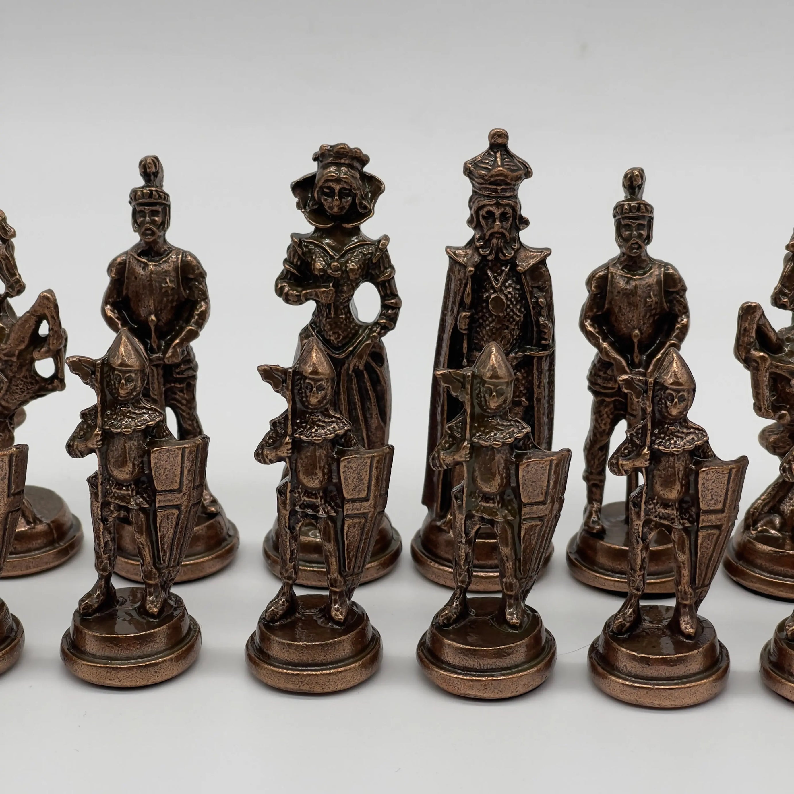 Handmade Metal Large Chess Pieces, Copper British Large Metal Chess Pieces