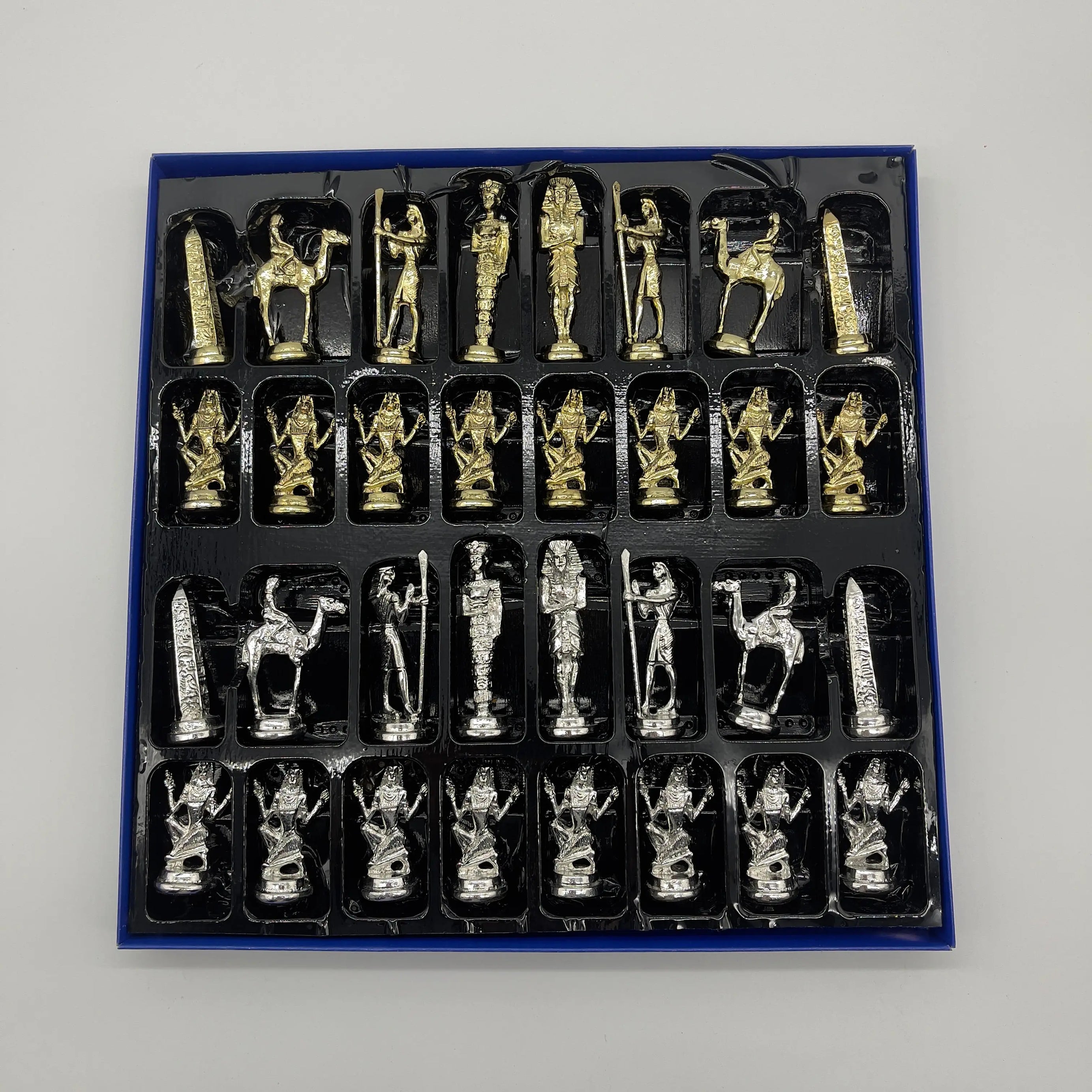 Handmade Egyptian Metal-Silver Gold Chess Pieces Set, Chess Pieces Set