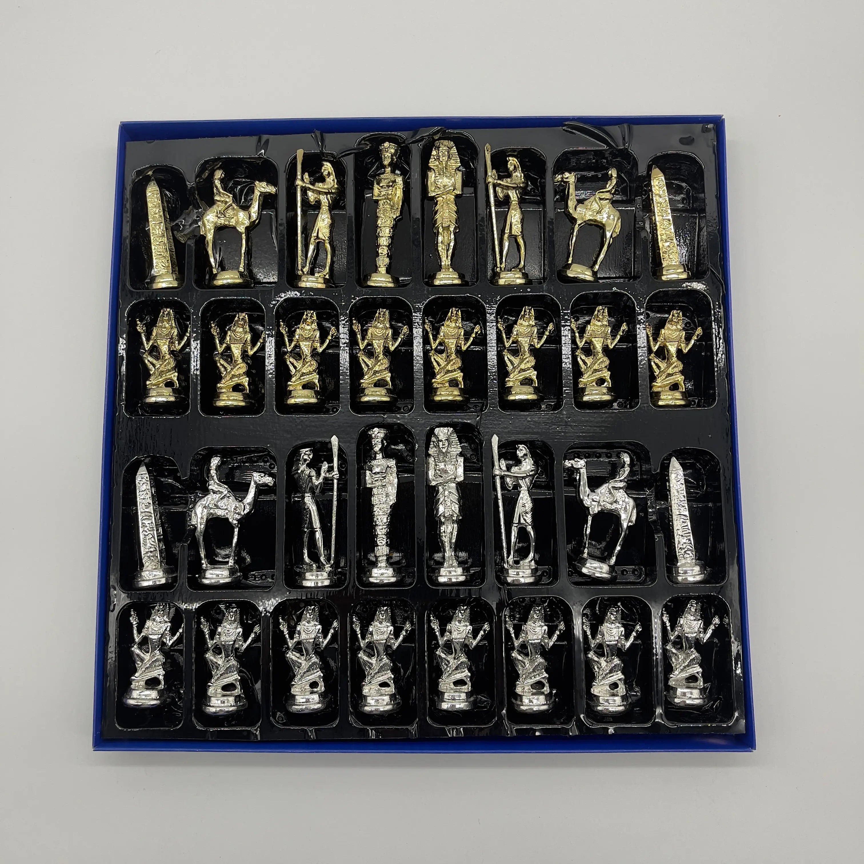Handmade Egyptian Metal-Silver Gold Chess Pieces Set, Chess Pieces Set