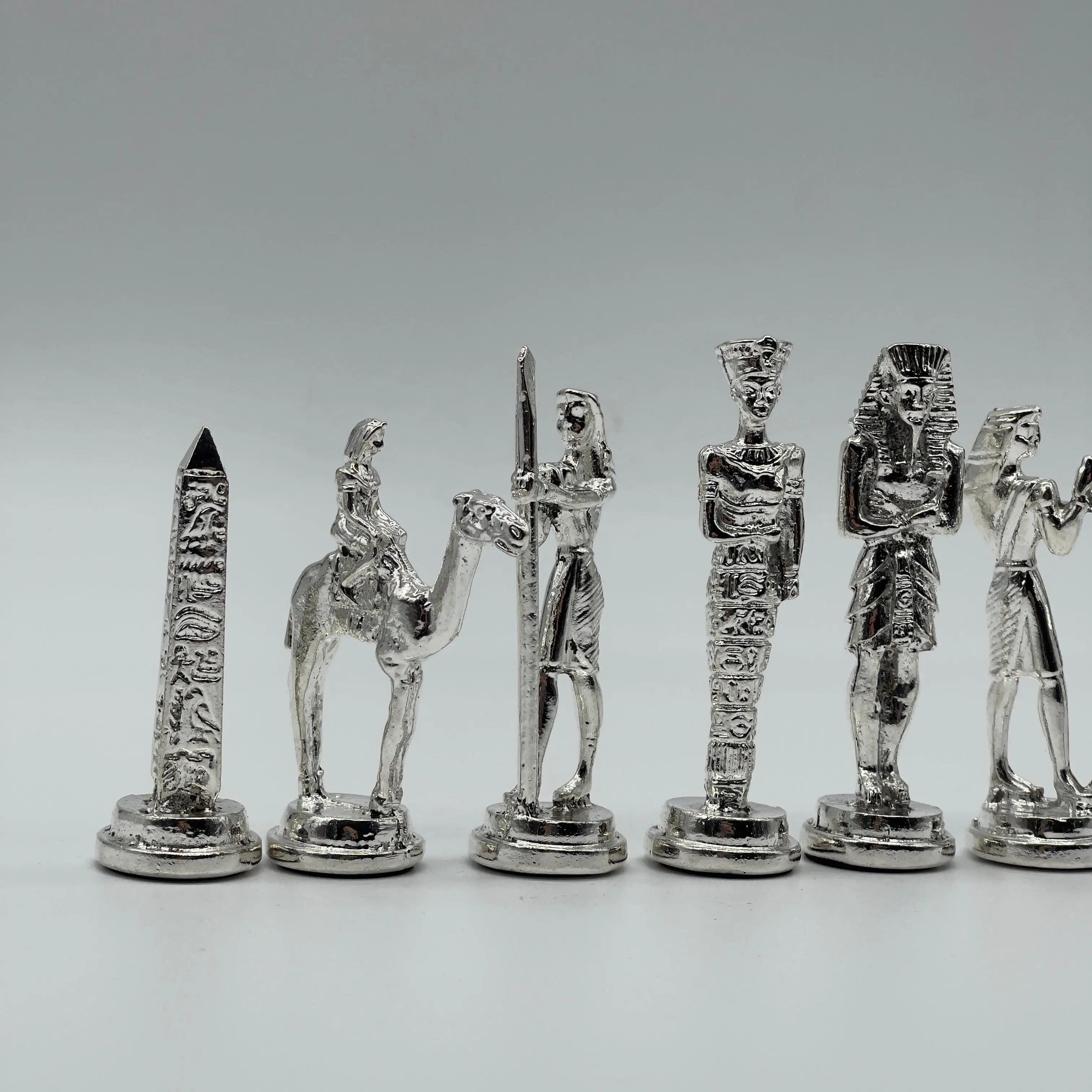 Handmade Egyptian Metal-Silver Gold Chess Pieces Set, Chess Pieces Set