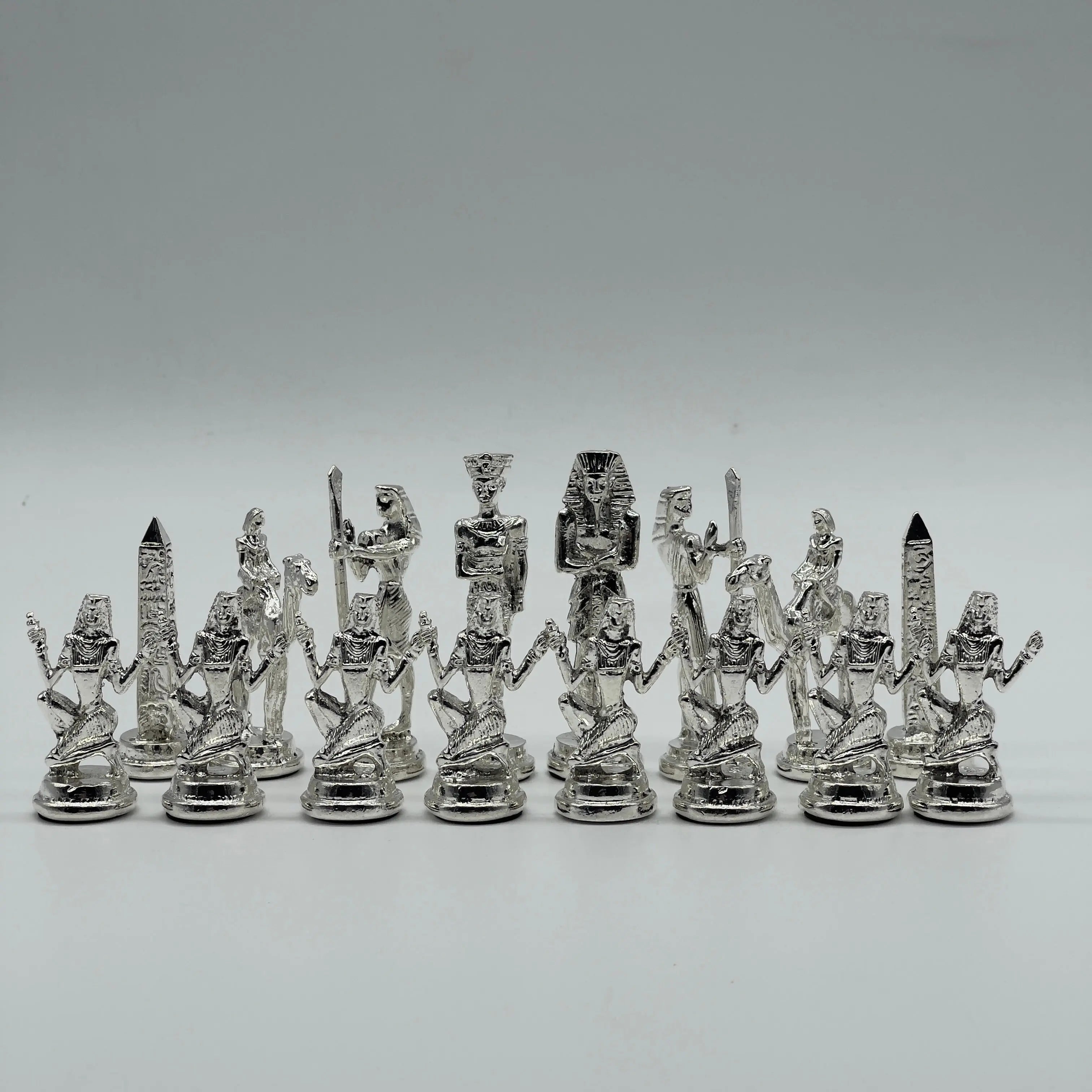 Handmade Egyptian Metal-Silver Gold Chess Pieces Set, Chess Pieces Set