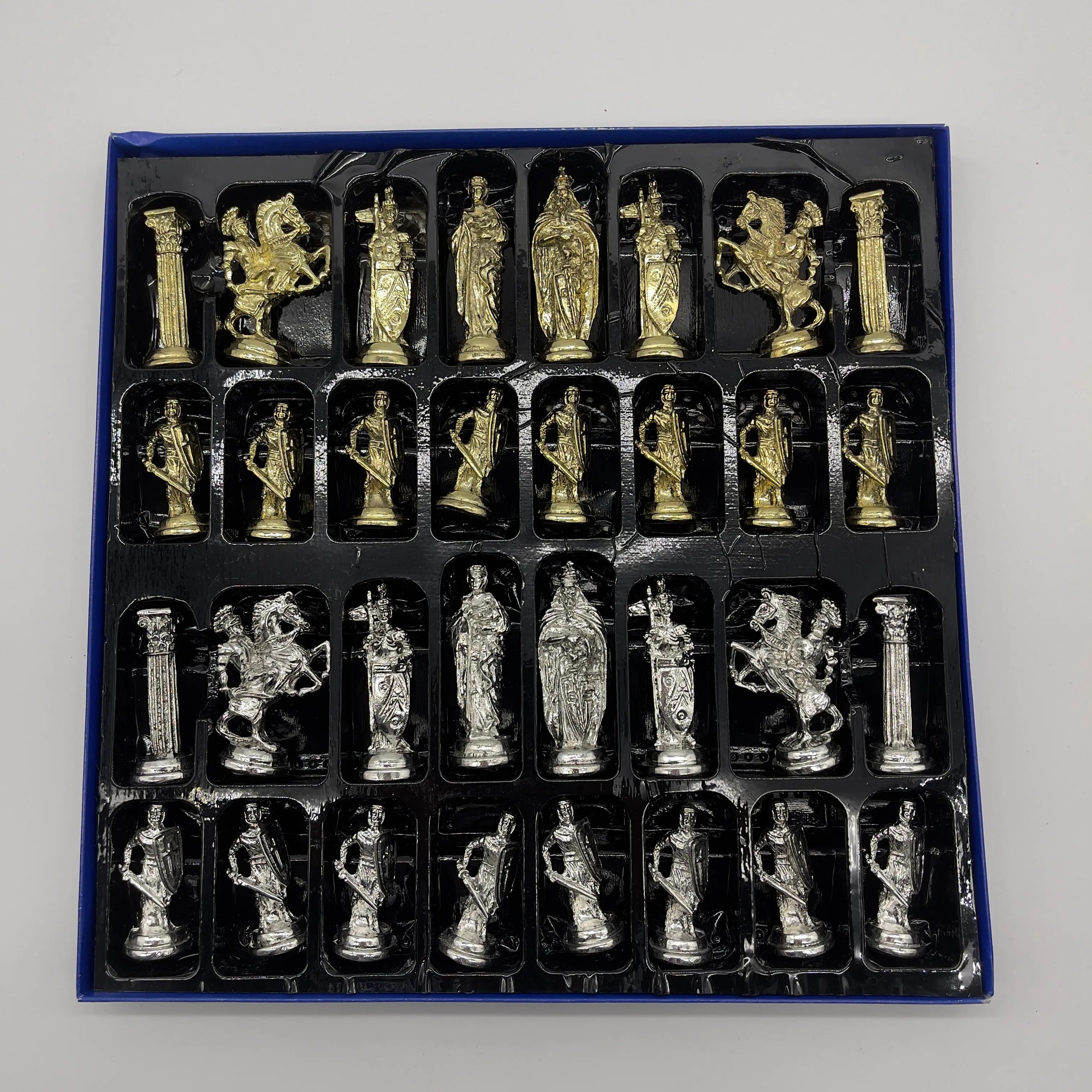 Handmade Metal British Chess Pieces, Gold-Silver Metal Chess Pieces