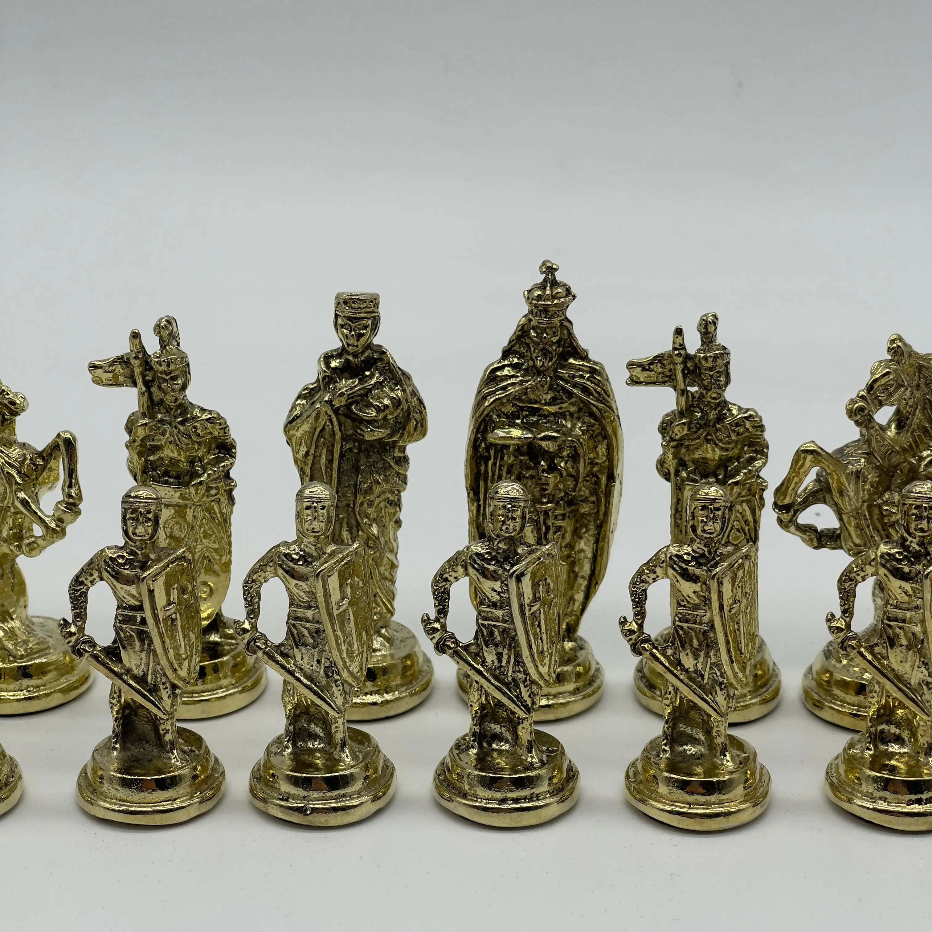 Handmade Metal British Chess Pieces, Gold-Silver Metal Chess Pieces