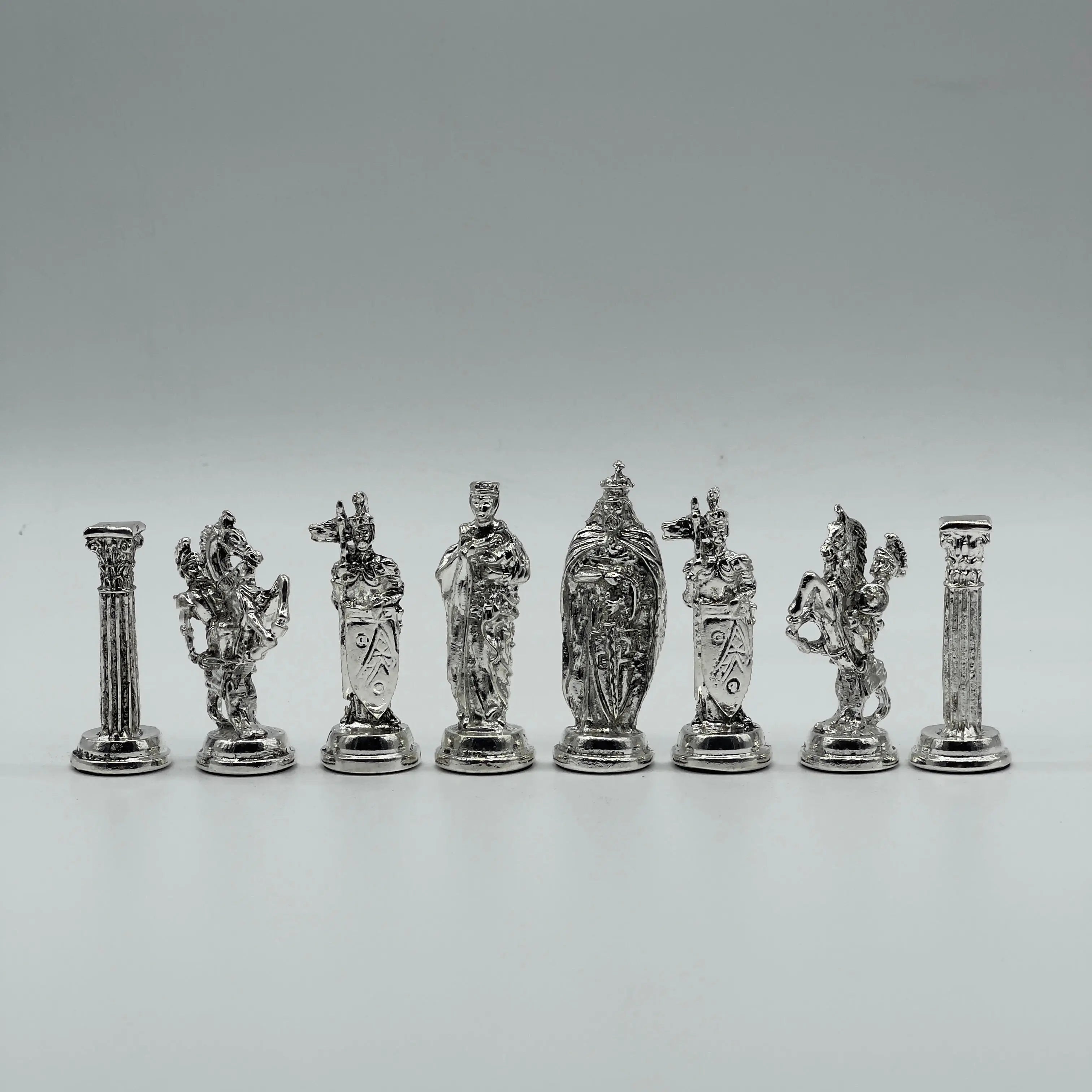 Handmade Metal British Chess Pieces, Gold-Silver Metal Chess Pieces