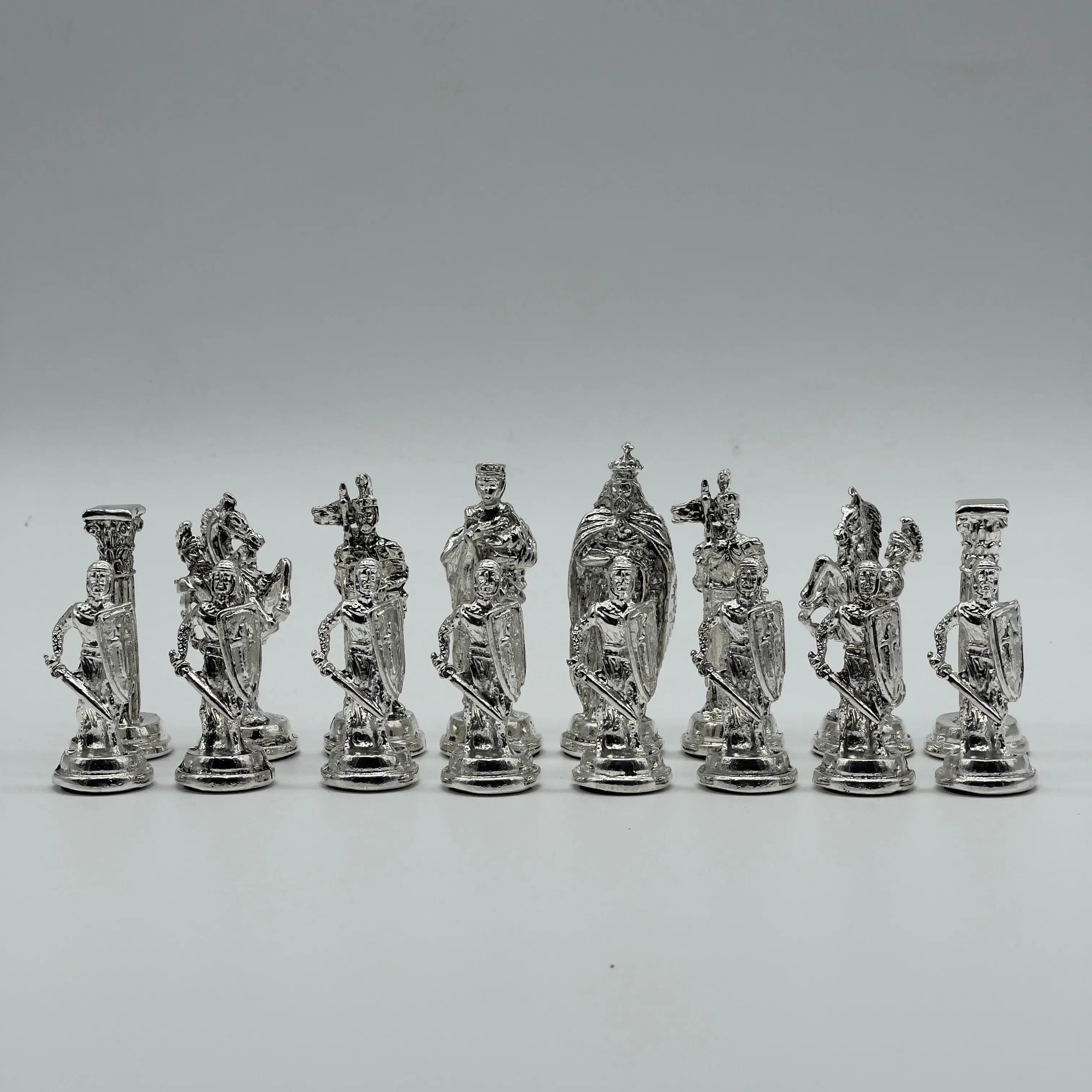 Handmade Metal British Chess Pieces, Gold-Silver Metal Chess Pieces