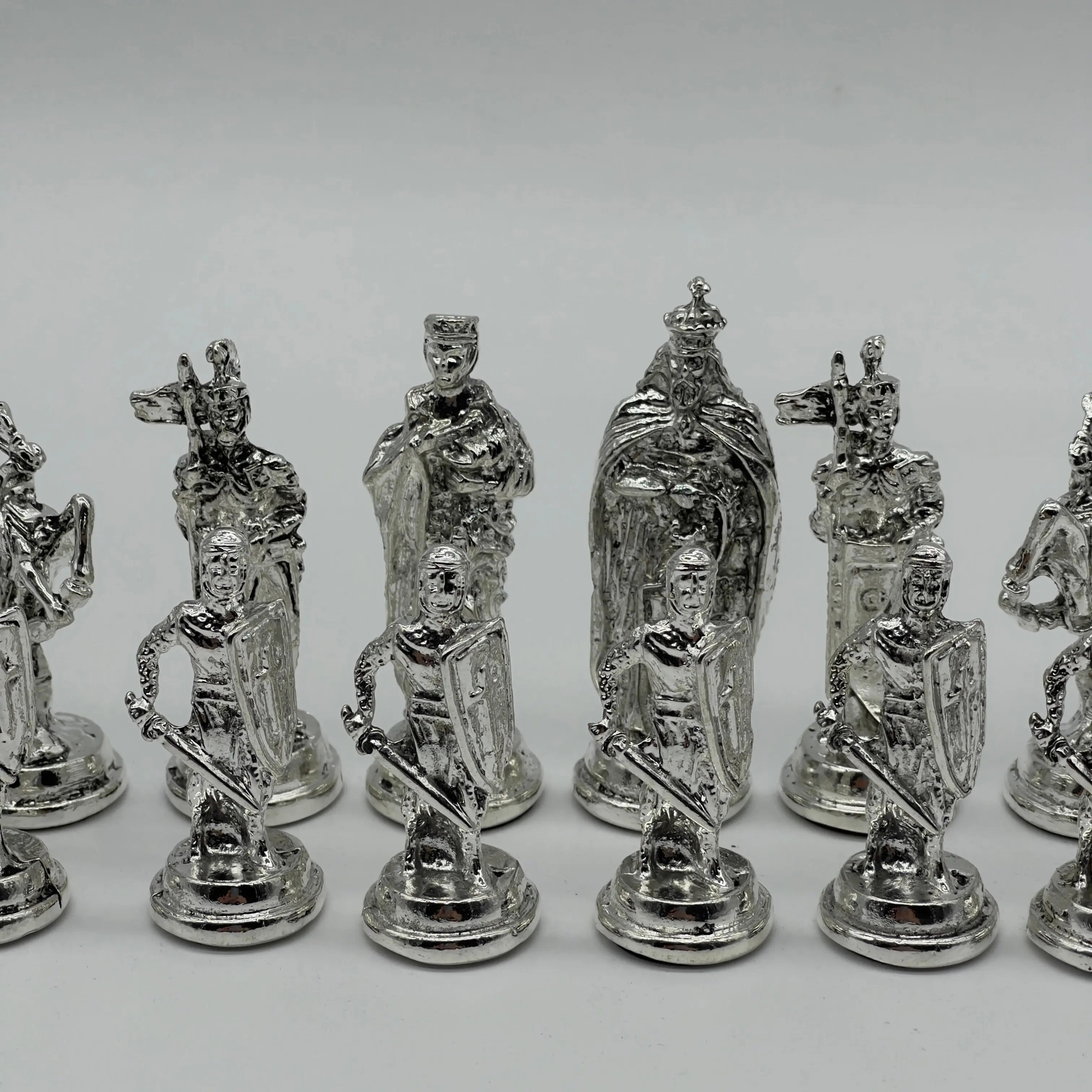 Handmade Metal British Chess Pieces, Gold-Silver Metal Chess Pieces