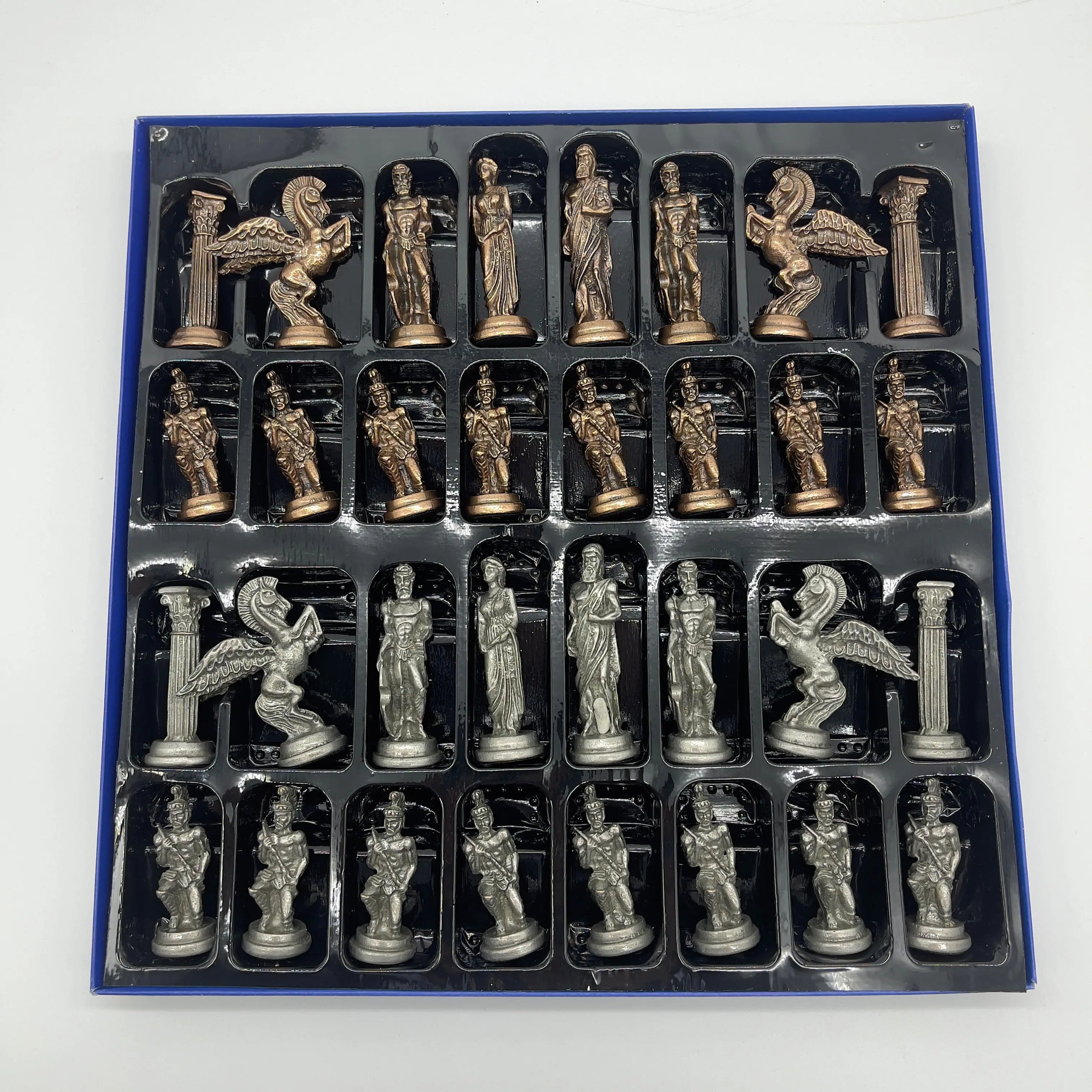 Handmade Metal Pegasus Chess Pieces, Silver-Copper Metal Chess Pieces Set