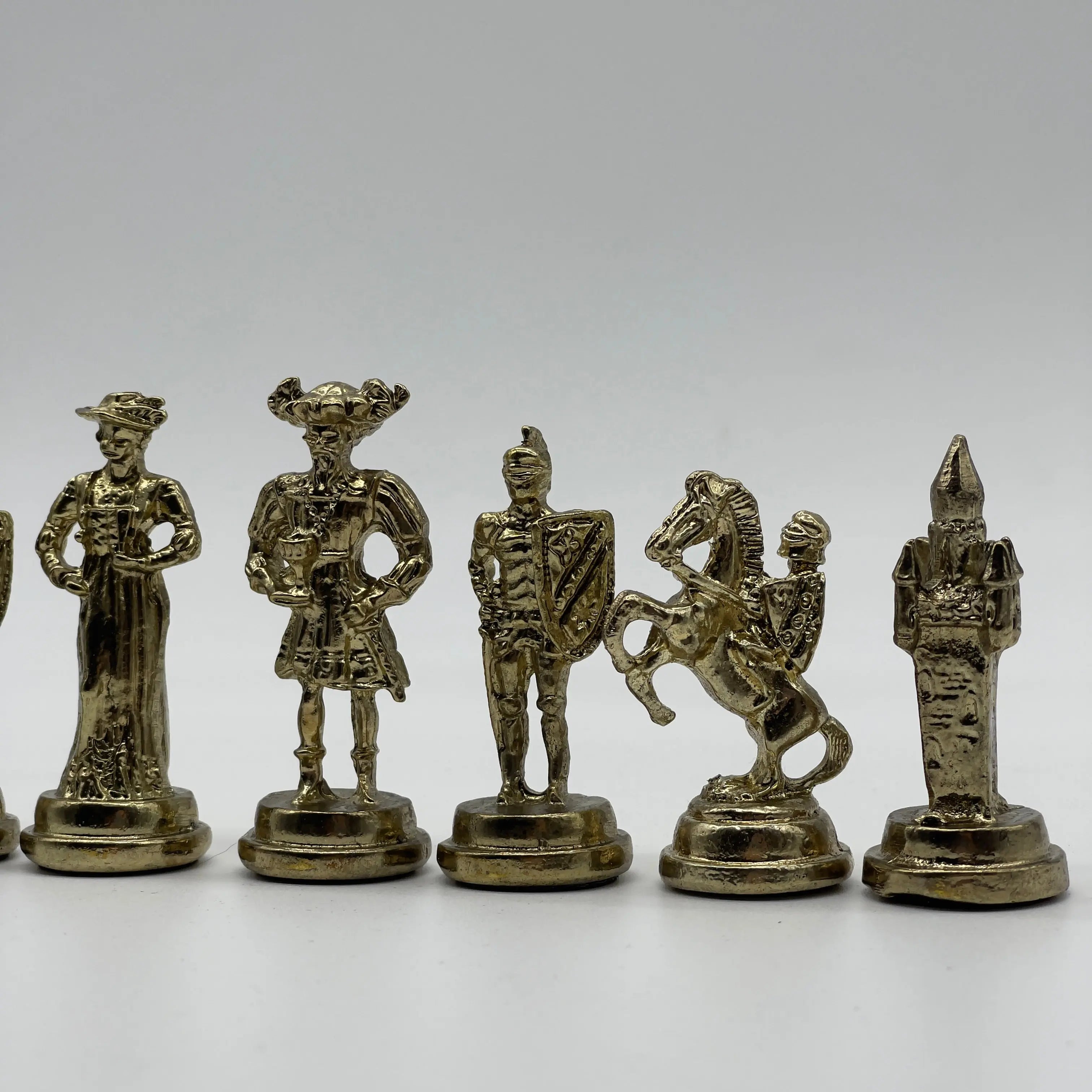 Handmade Metal Chess Pieces, Spanish Chess Pieces, Gold Metal Chess Pieces