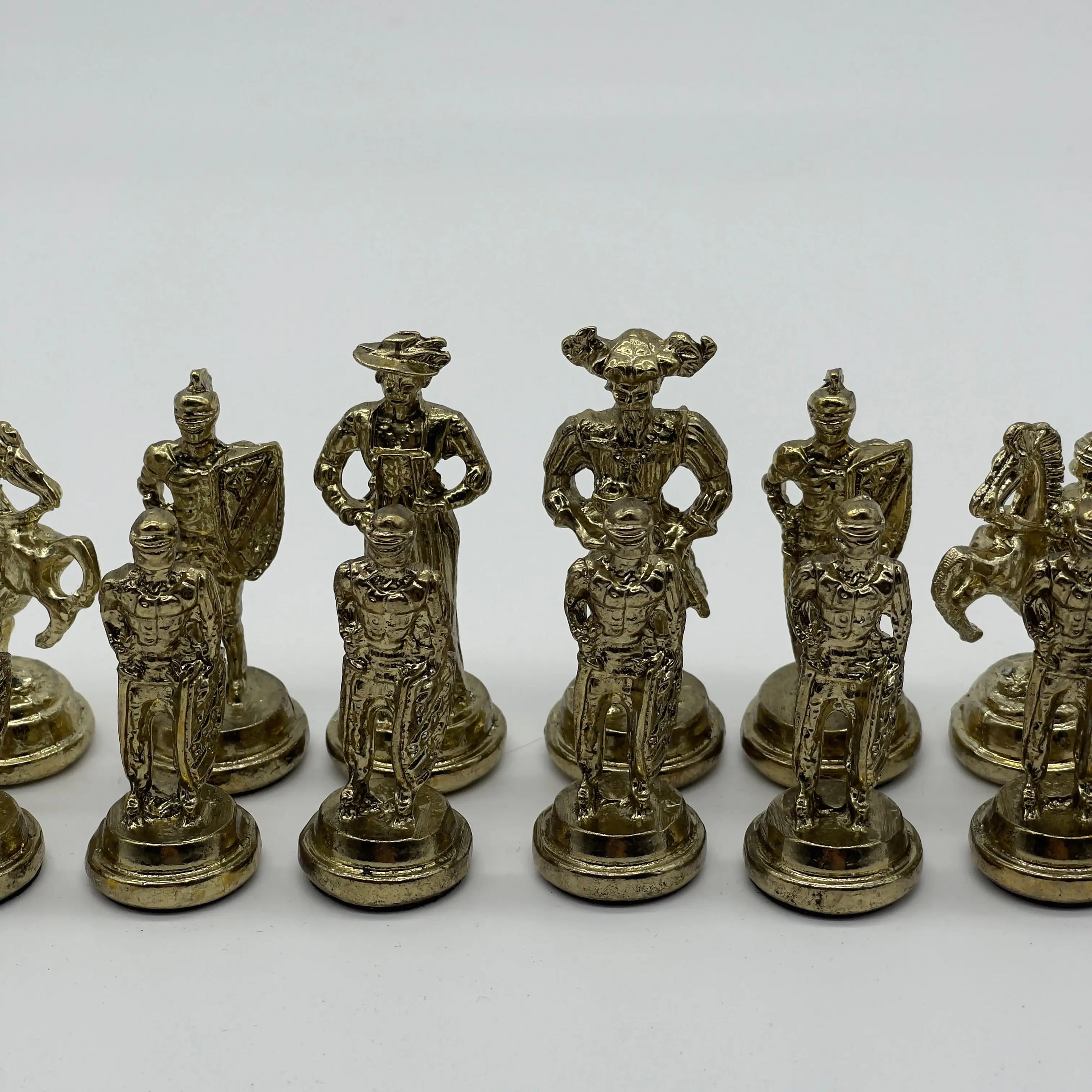 Handmade Metal Chess Pieces, Spanish Chess Pieces, Gold Metal Chess Pieces