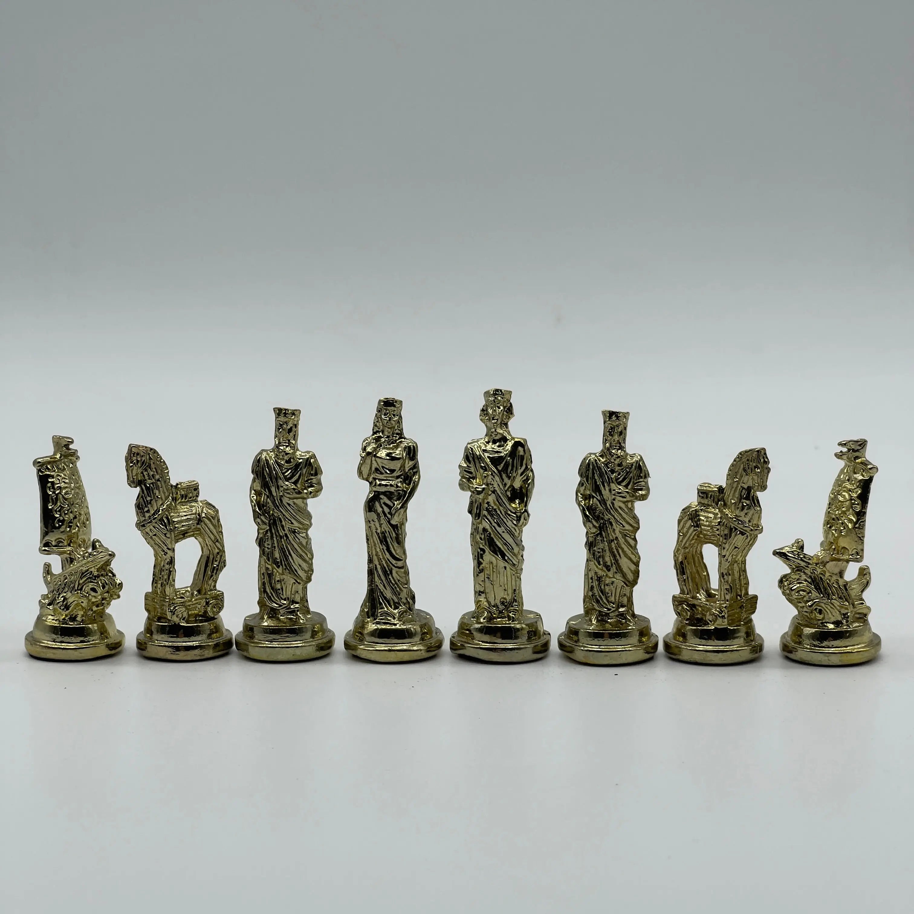 Handmade Metal Chess Pieces, Trojan Silver-Gold Metal Chess Pieces