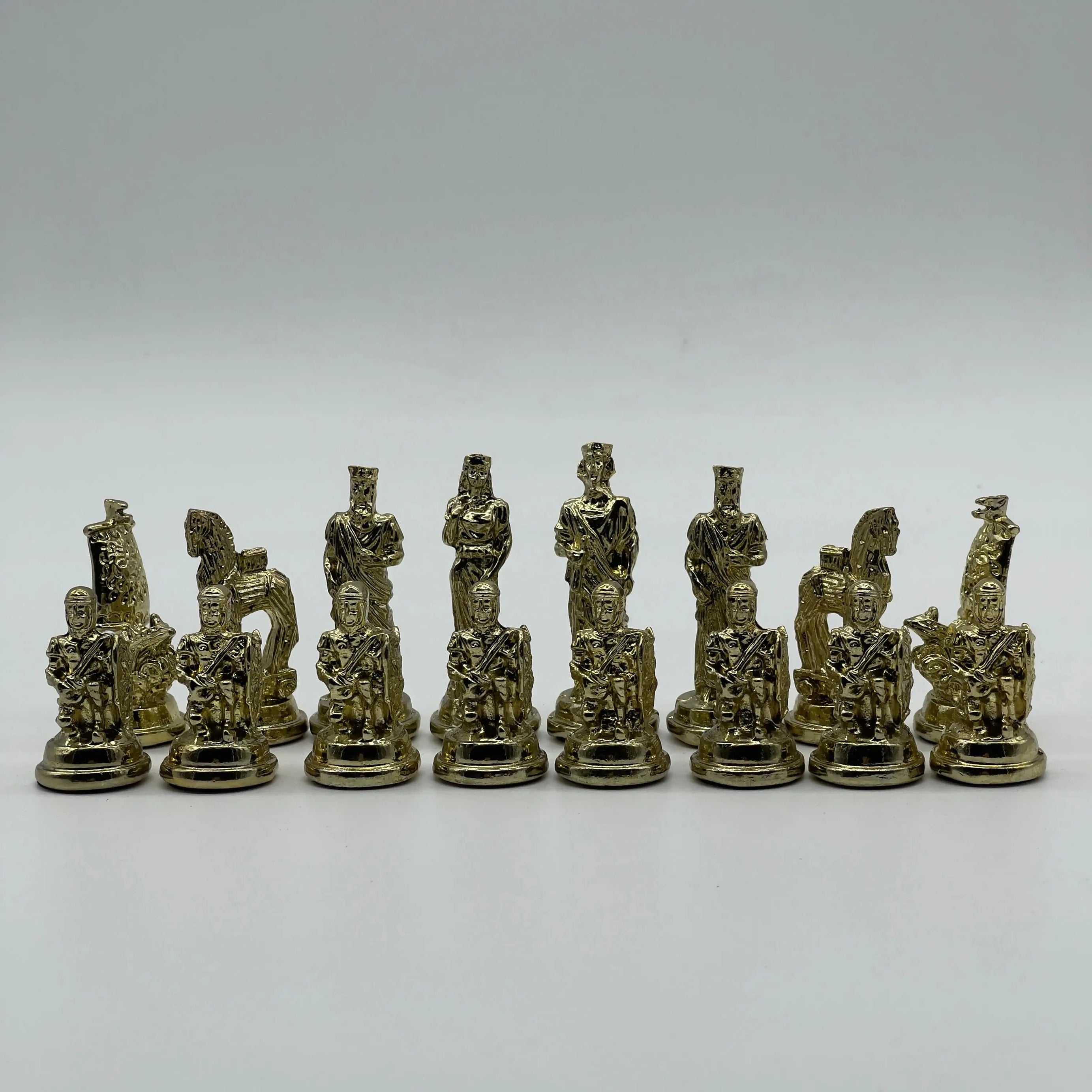Handmade Metal Chess Pieces, Trojan Silver-Gold Metal Chess Pieces