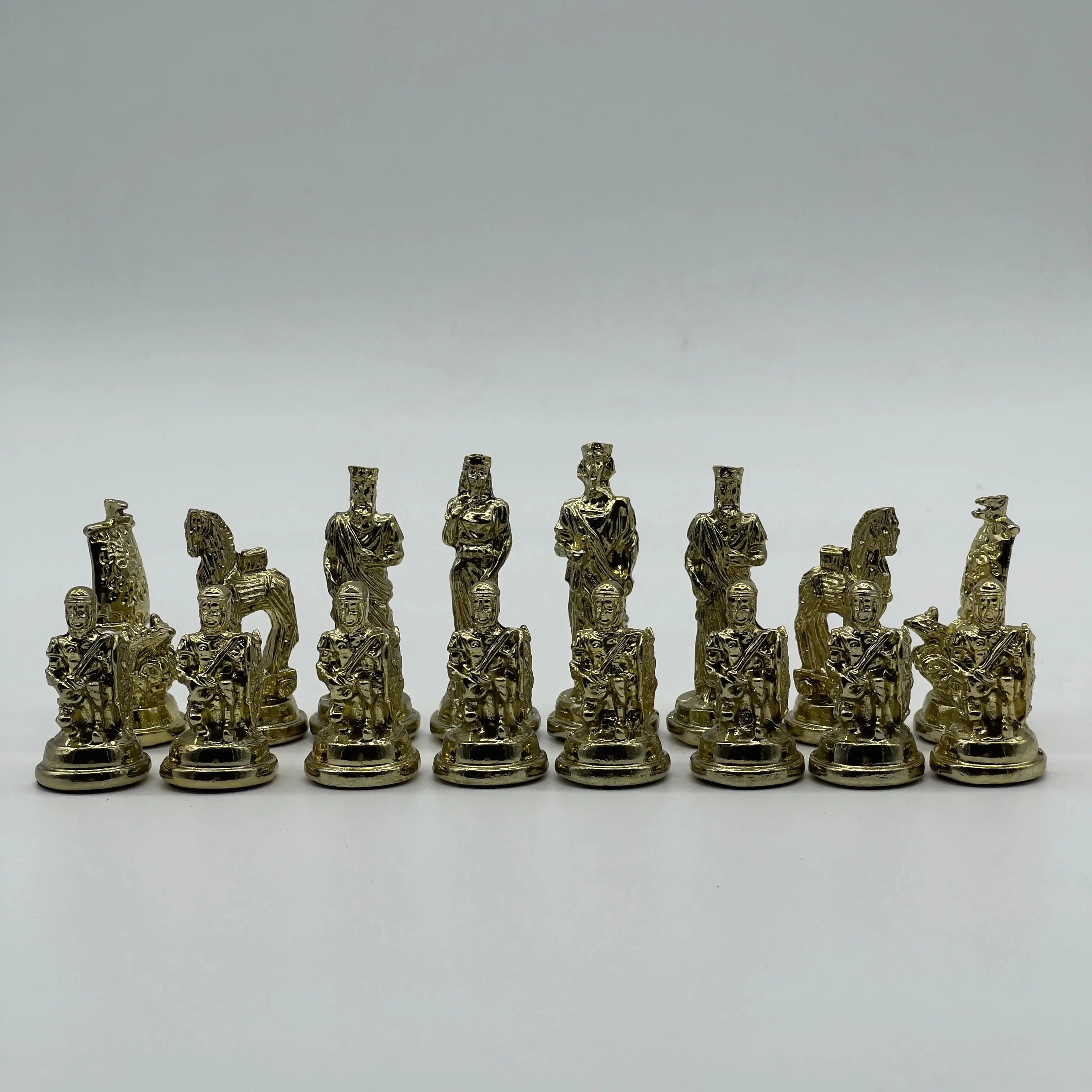 Handmade Metal Chess Pieces, Trojan Silver-Gold Metal Chess Pieces