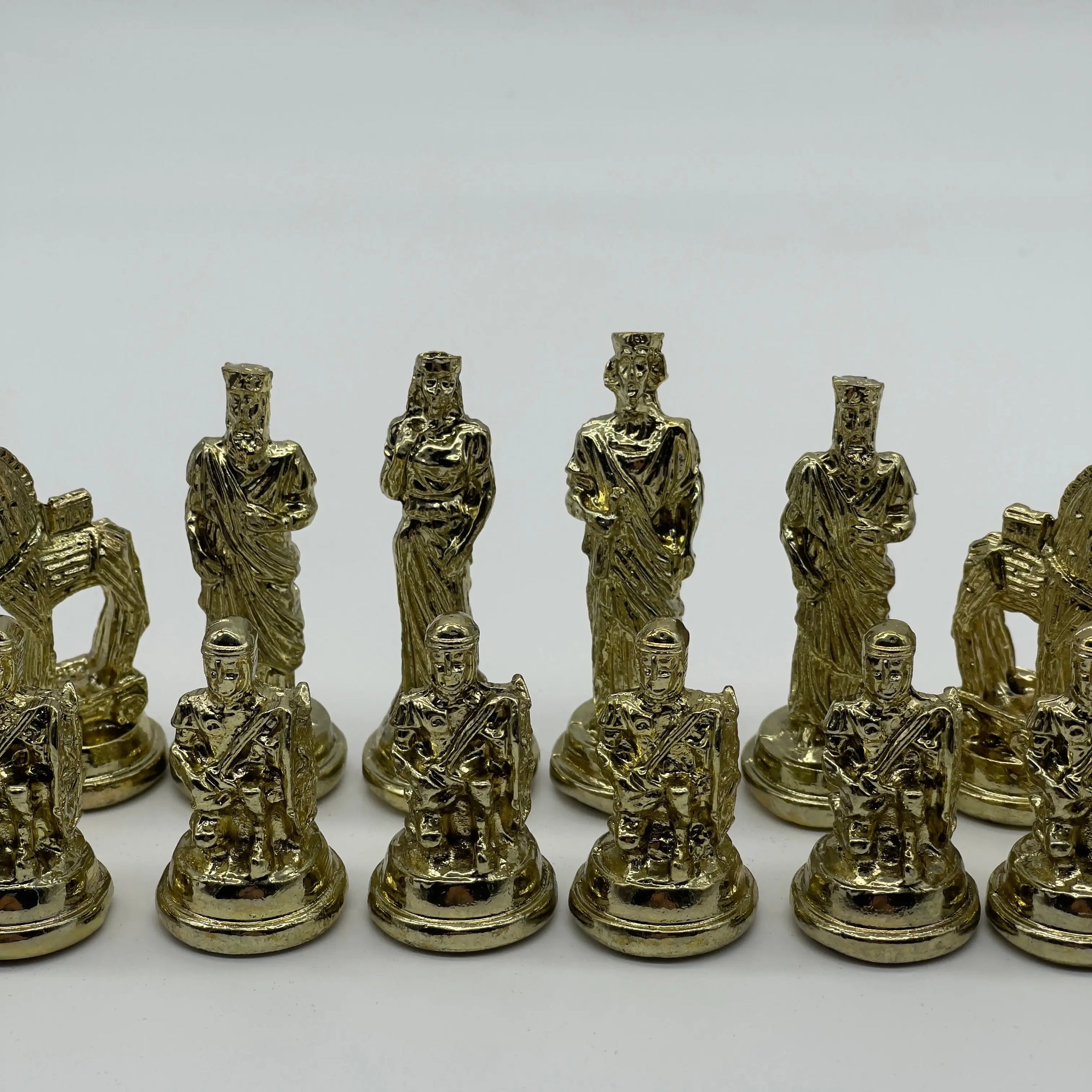 Handmade Metal Chess Pieces, Trojan Silver-Gold Metal Chess Pieces