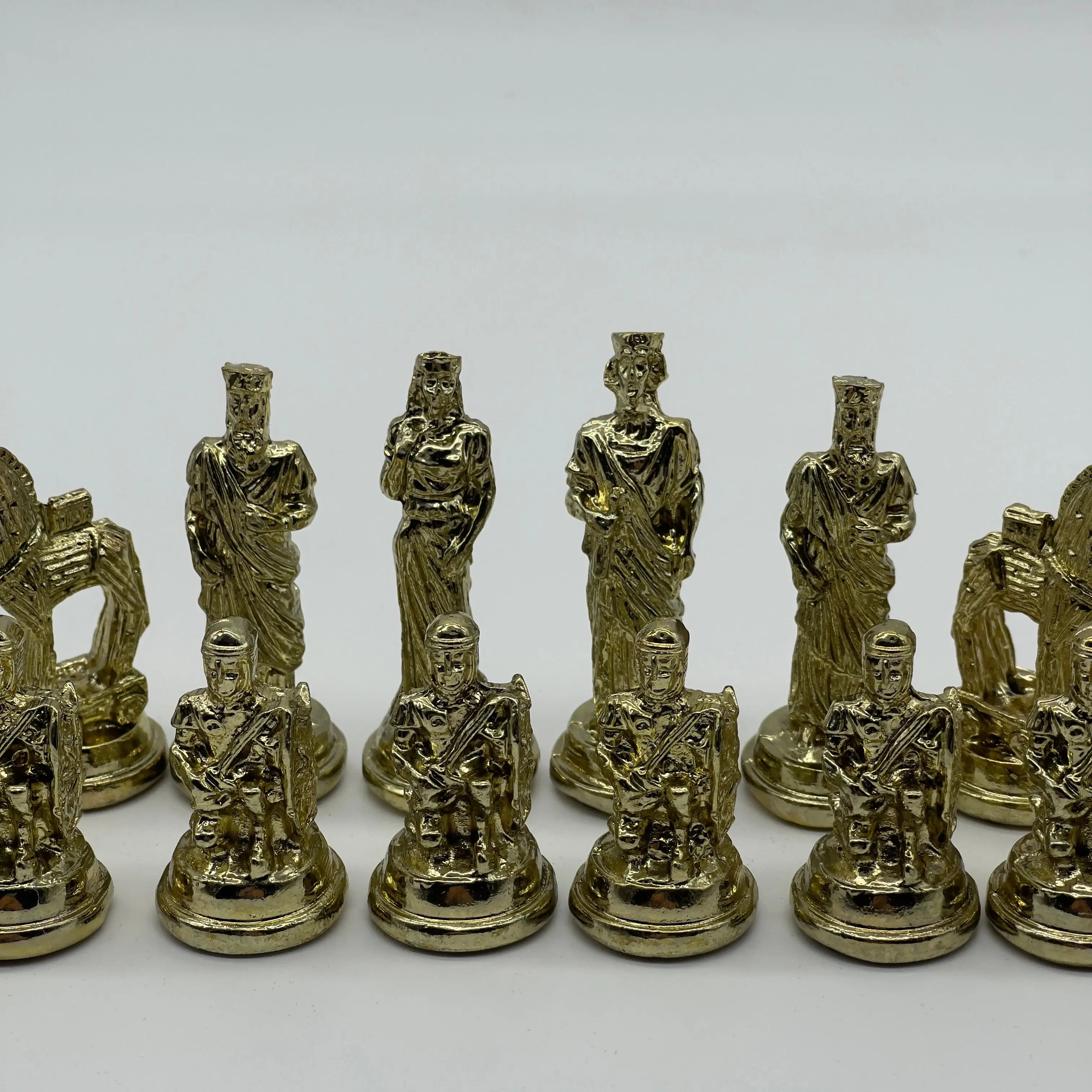 Handmade Metal Chess Pieces, Trojan Silver-Gold Metal Chess Pieces