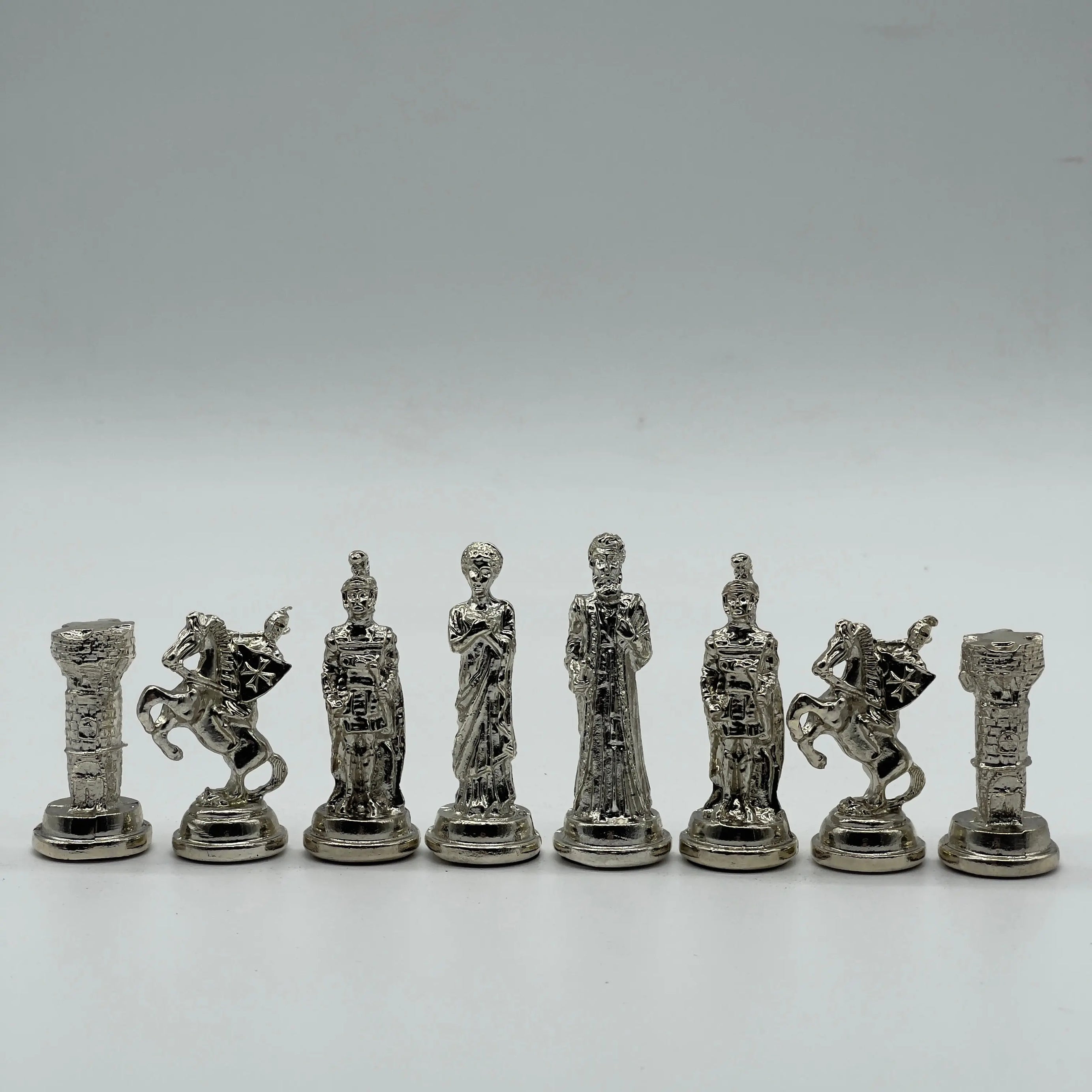Handmade Metal Chess Pieces, Trojan Silver-Gold Metal Chess Pieces
