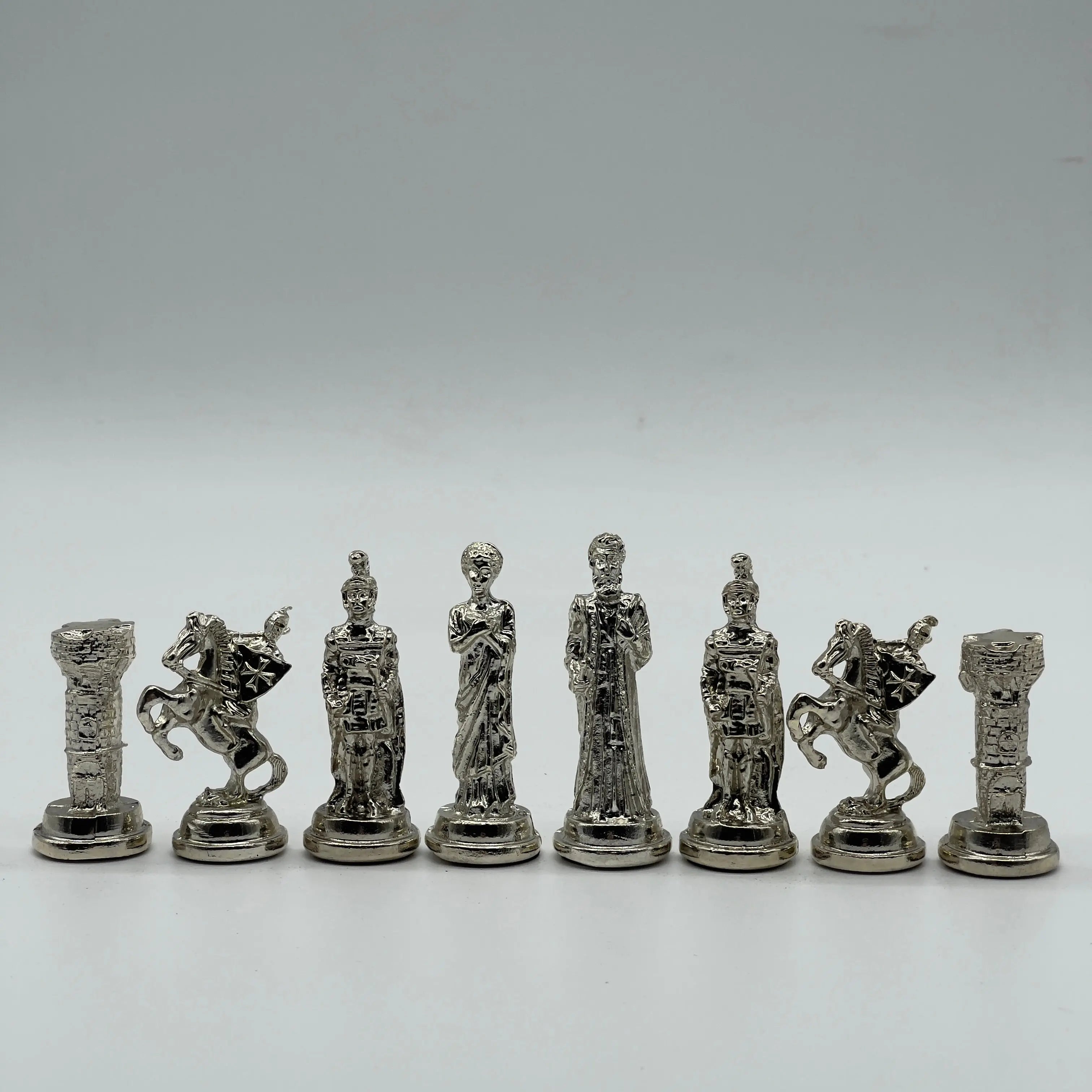 Handmade Metal Chess Pieces, Trojan Silver-Gold Metal Chess Pieces