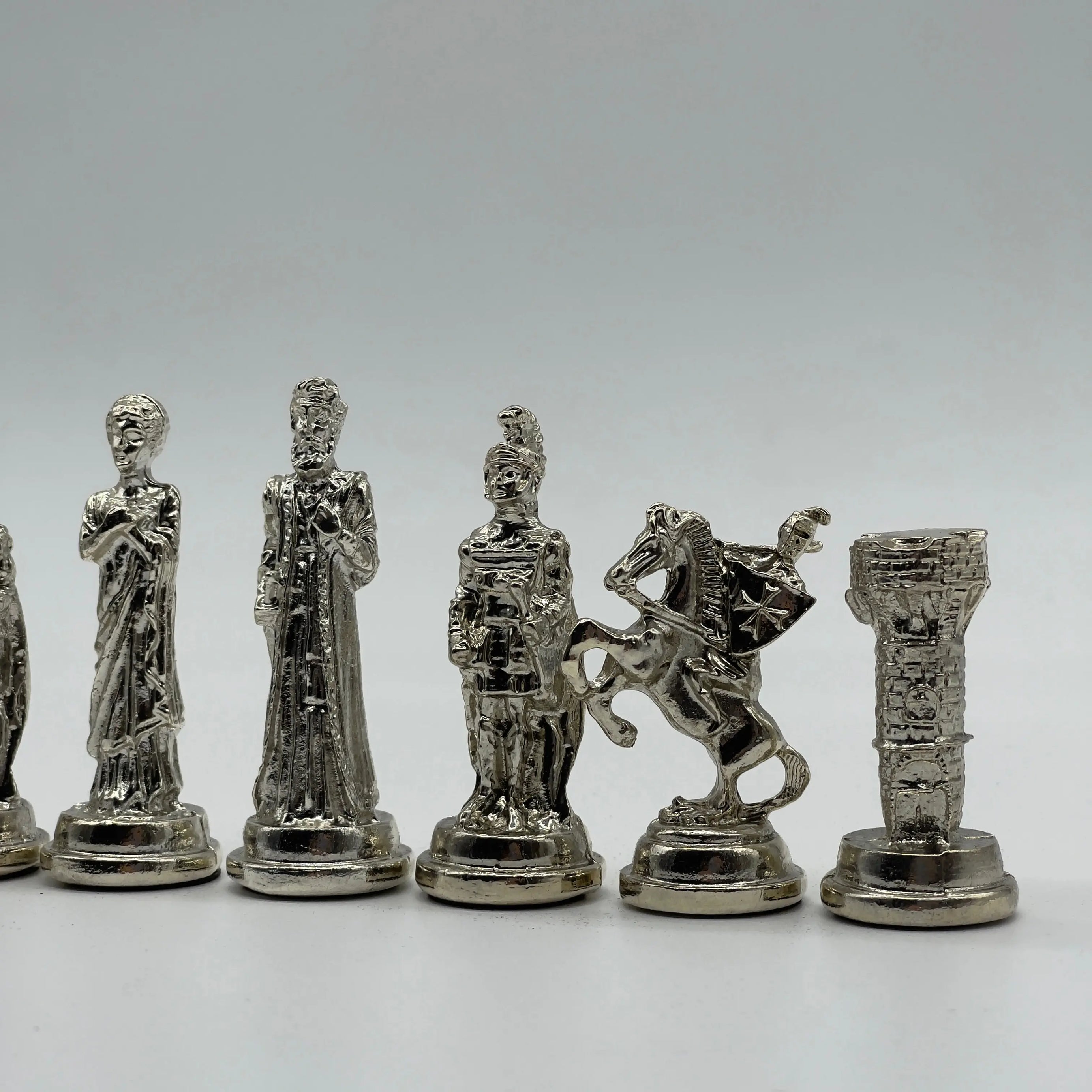 Handmade Metal Chess Pieces, Trojan Silver-Gold Metal Chess Pieces