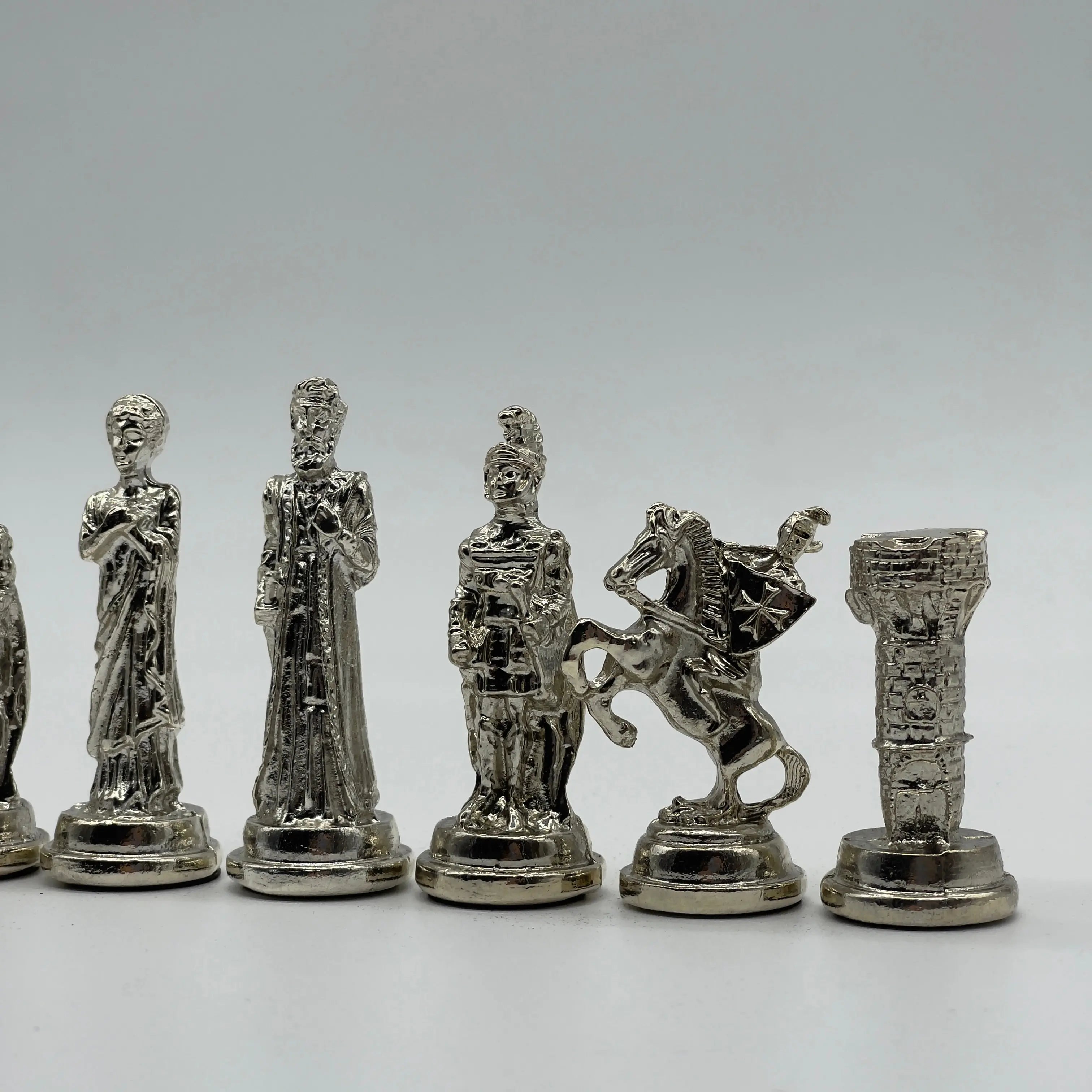 Handmade Metal Chess Pieces, Trojan Silver-Gold Metal Chess Pieces