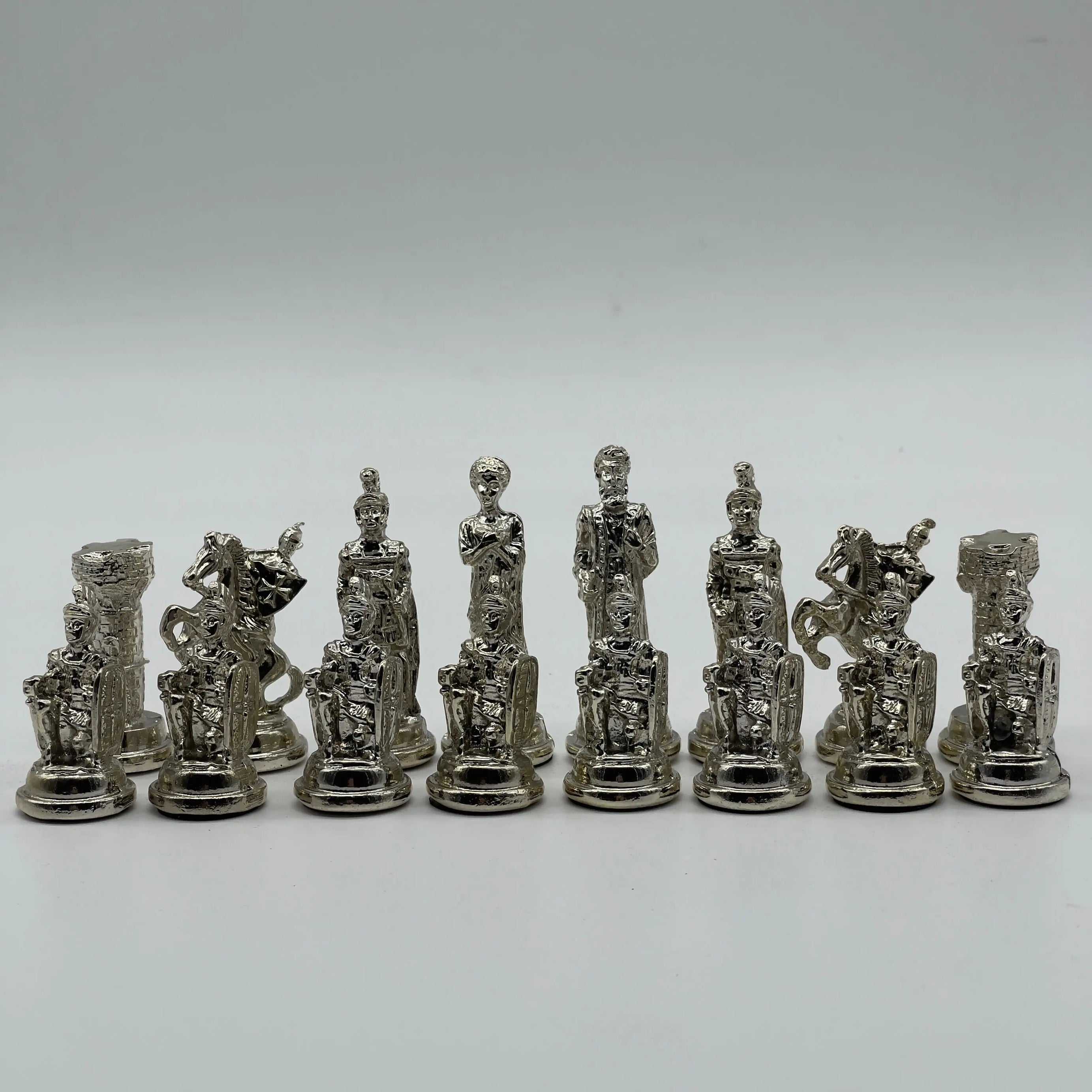 Handmade Metal Chess Pieces, Trojan Silver-Gold Metal Chess Pieces
