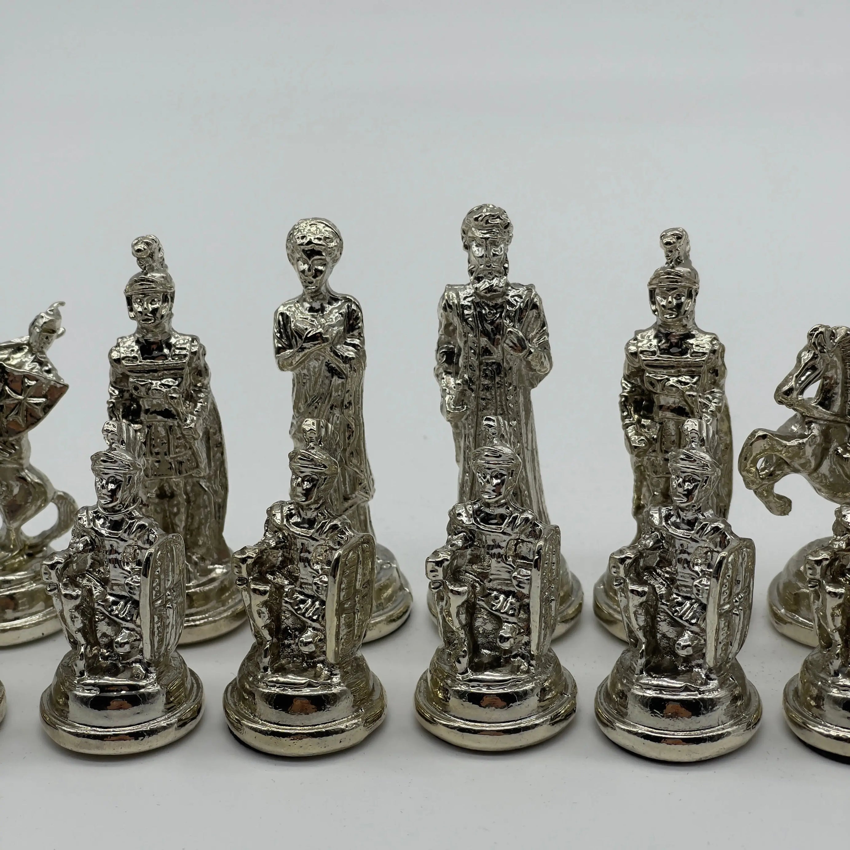 Handmade Metal Chess Pieces, Trojan Silver-Gold Metal Chess Pieces