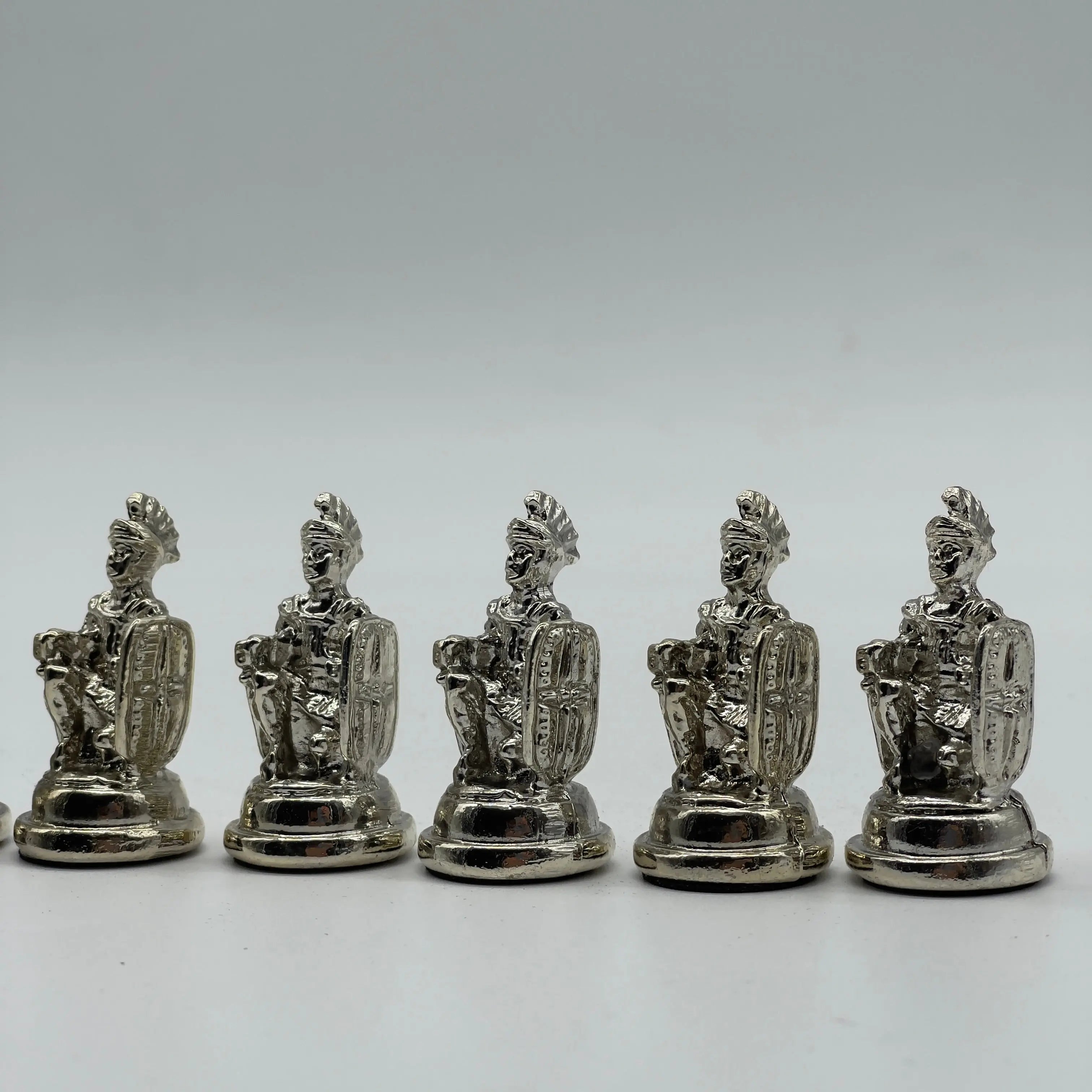 Handmade Metal Chess Pieces, Trojan Silver-Gold Metal Chess Pieces