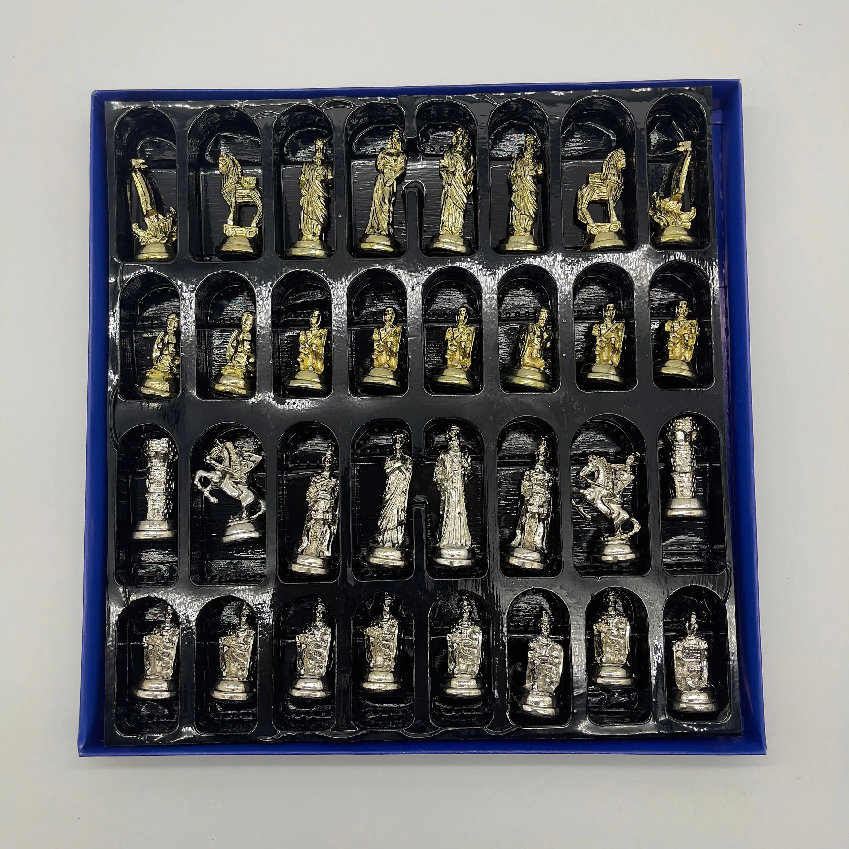 Handmade Metal Chess Pieces, Trojan Silver-Gold Metal Chess Pieces