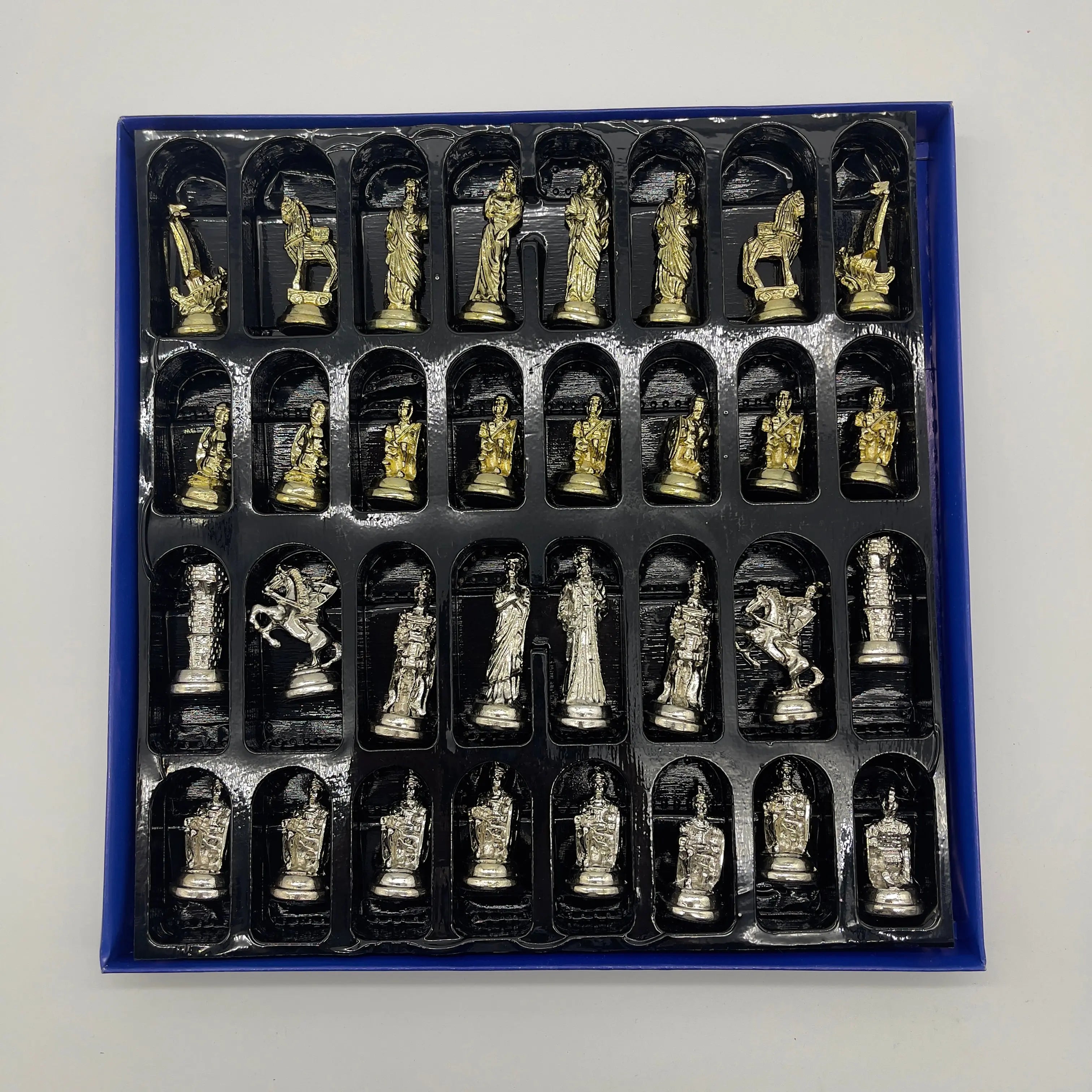 Handmade Metal Chess Pieces, Trojan Silver-Gold Metal Chess Pieces