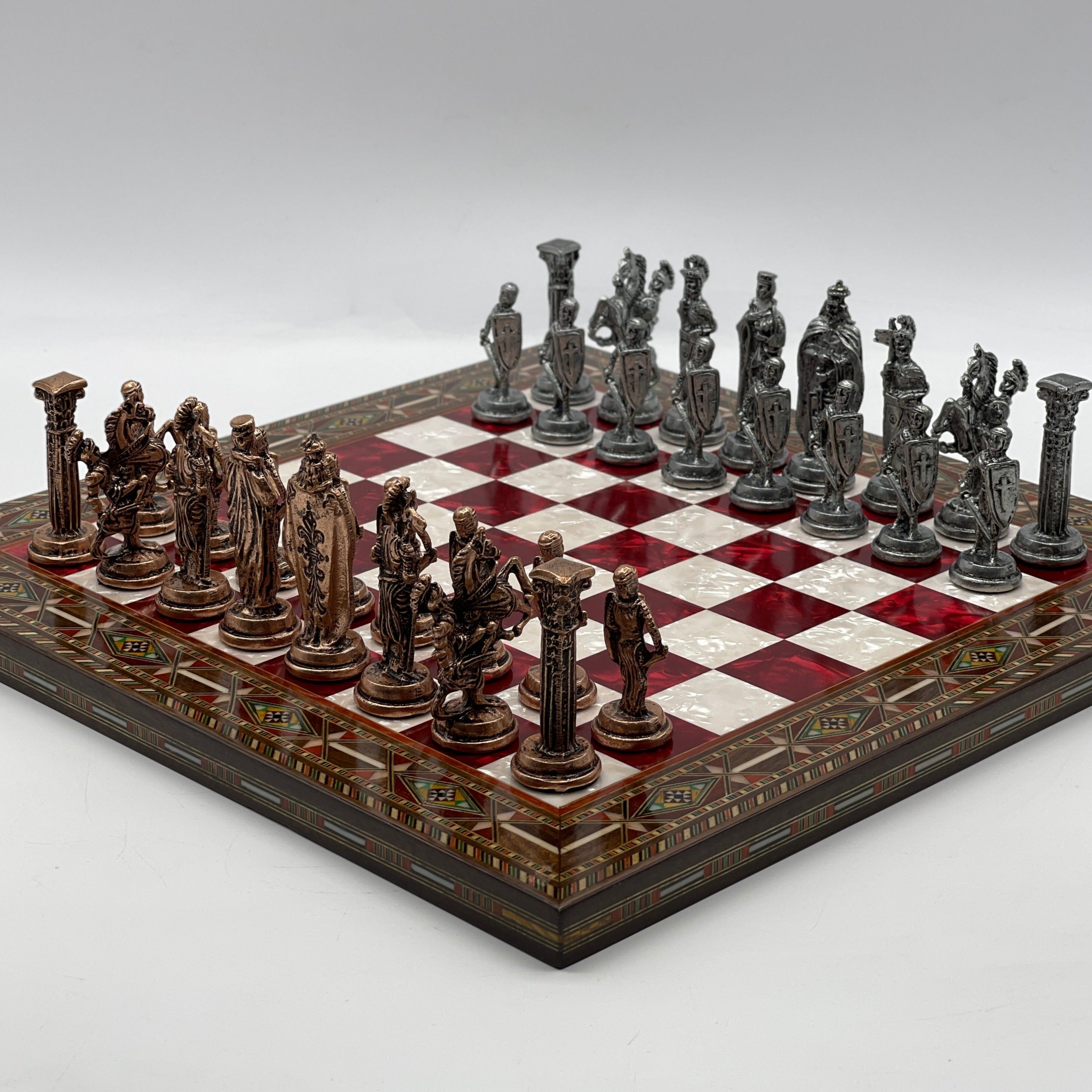 Handmade Pearl Embroidered Wooden Chess Set With Metal Chess Pieces AsyaWoodArt