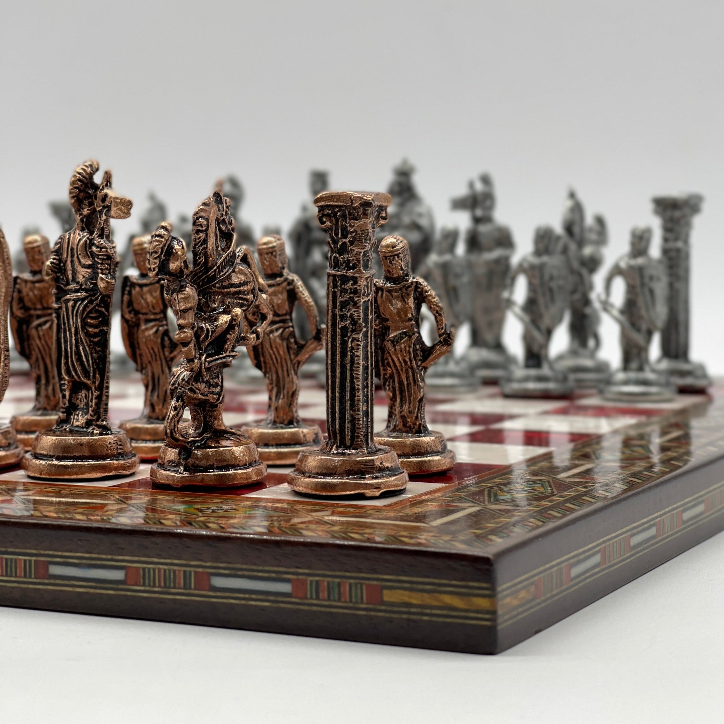 Handmade Pearl Embroidered Wooden Chess Set With Metal Chess Pieces AsyaWoodArt