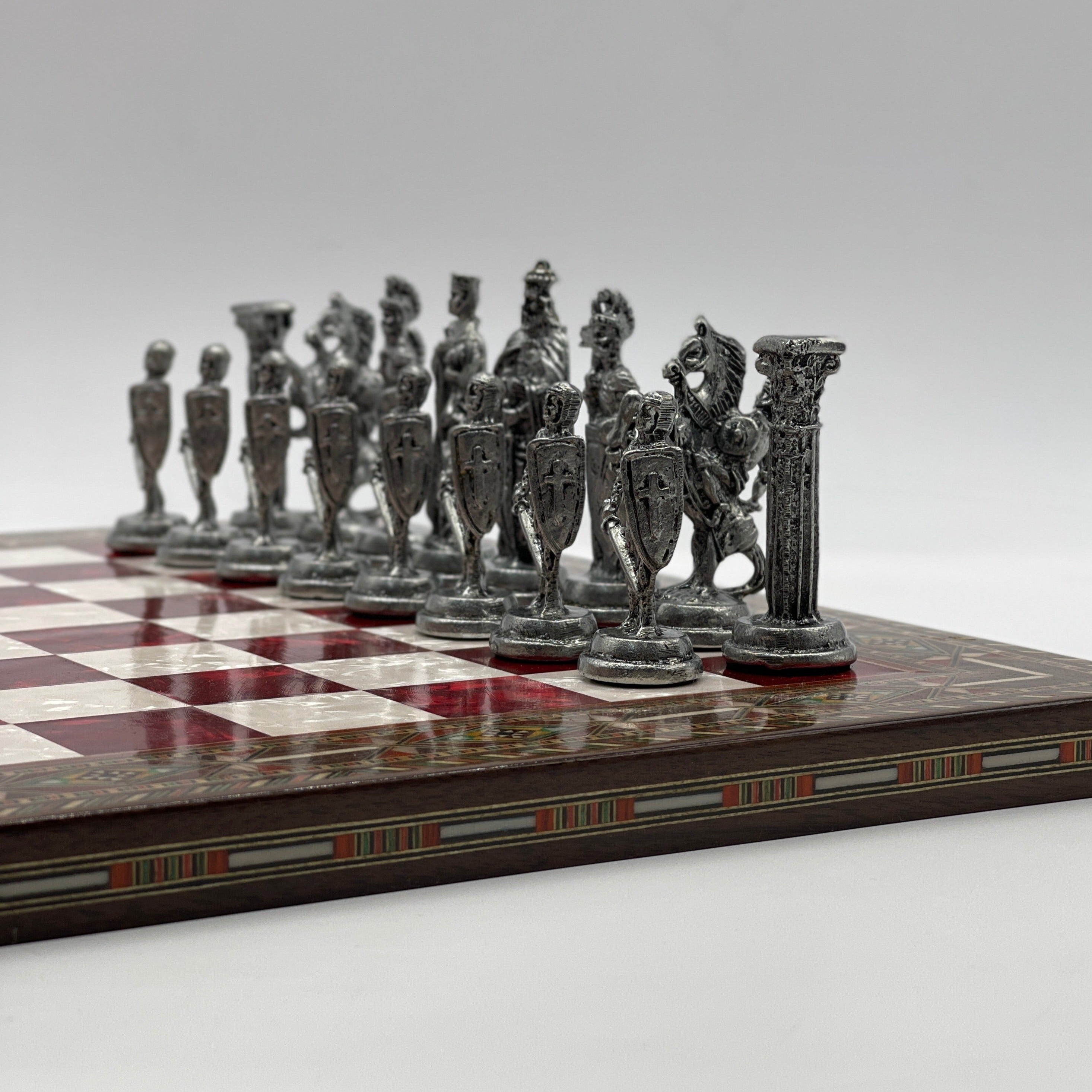 Handmade Pearl Embroidered Wooden Chess Set With Metal Chess Pieces AsyaWoodArt