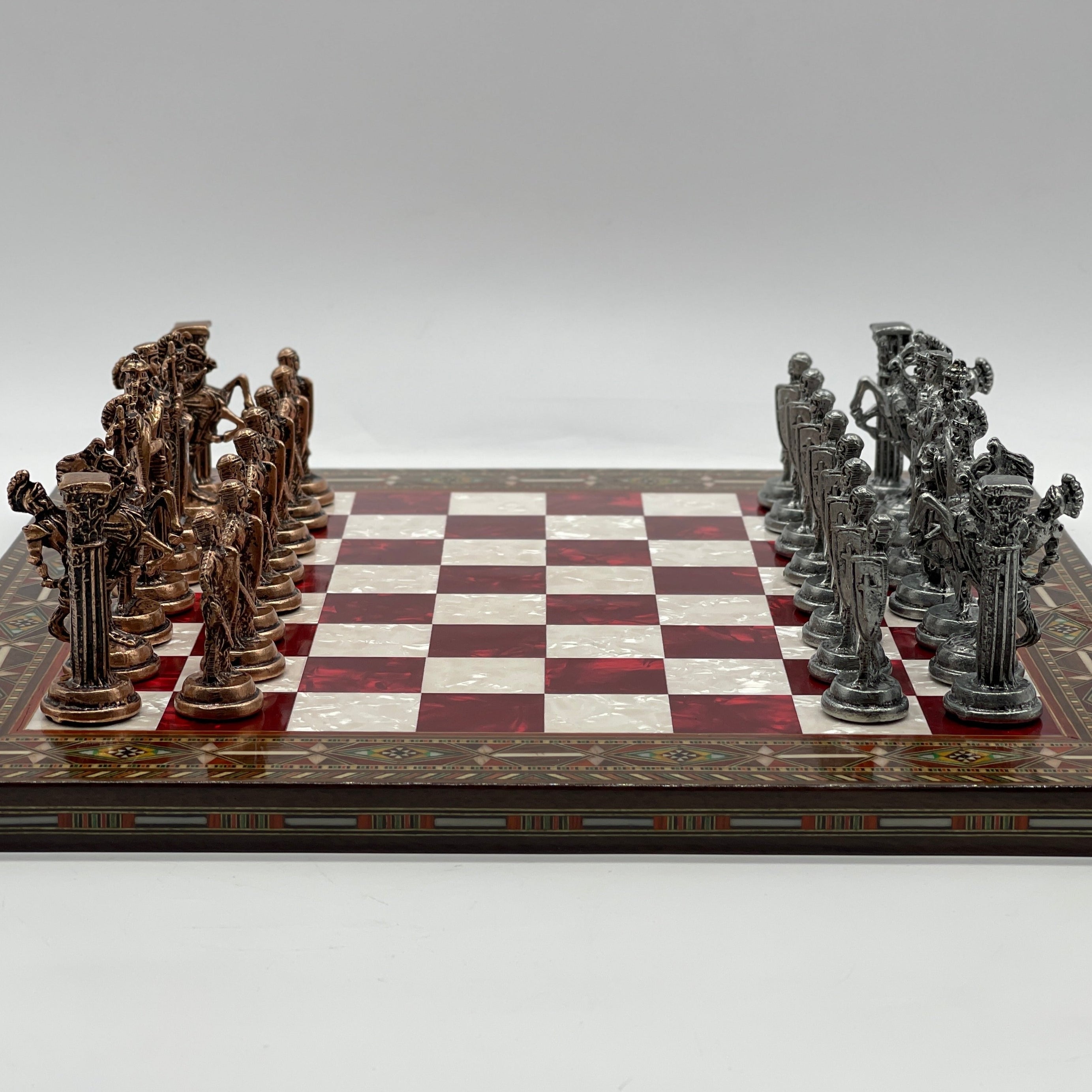 Handmade Pearl Embroidered Wooden Chess Set With Metal Chess Pieces AsyaWoodArt