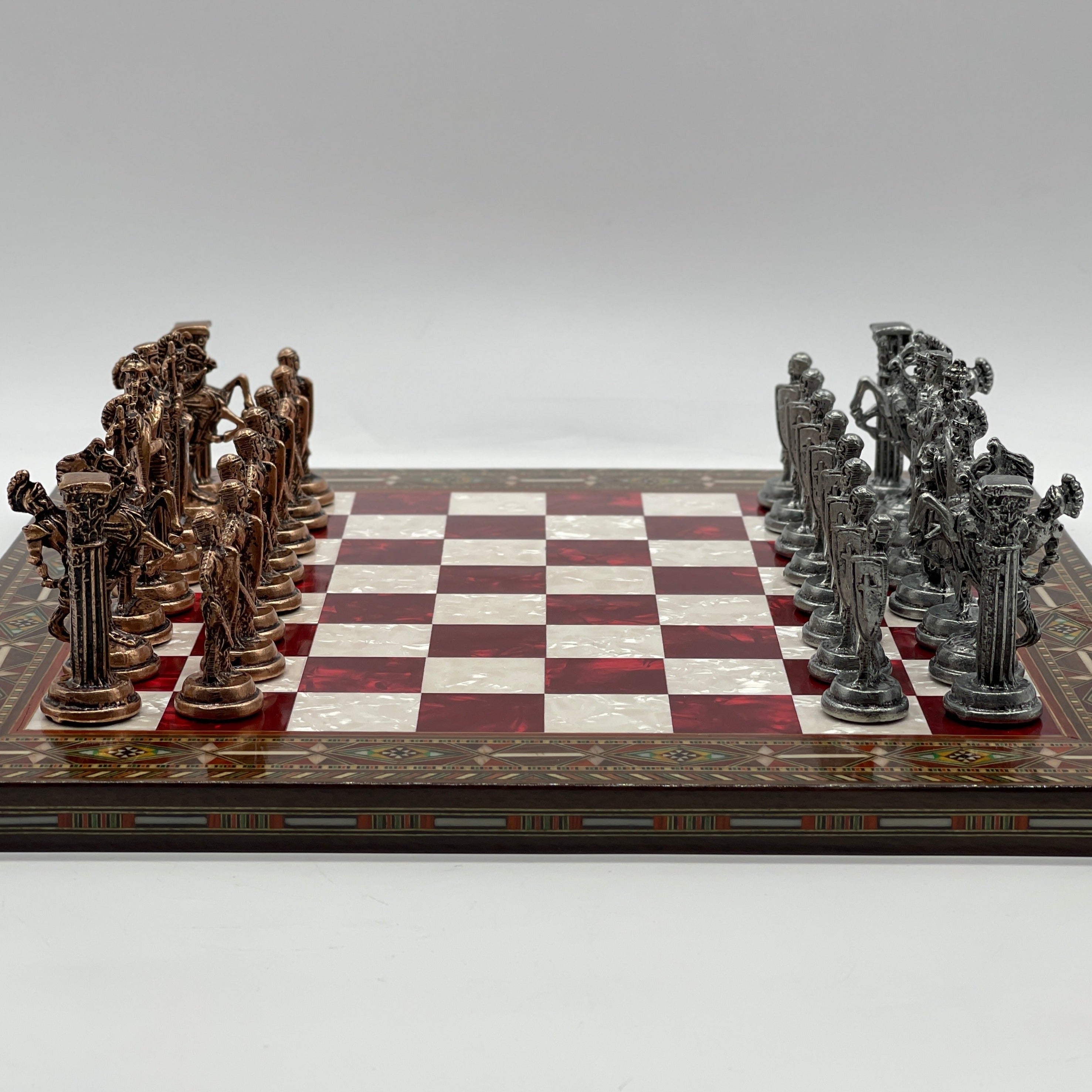 Handmade Pearl Embroidered Wooden Chess Set With Metal Chess Pieces AsyaWoodArt
