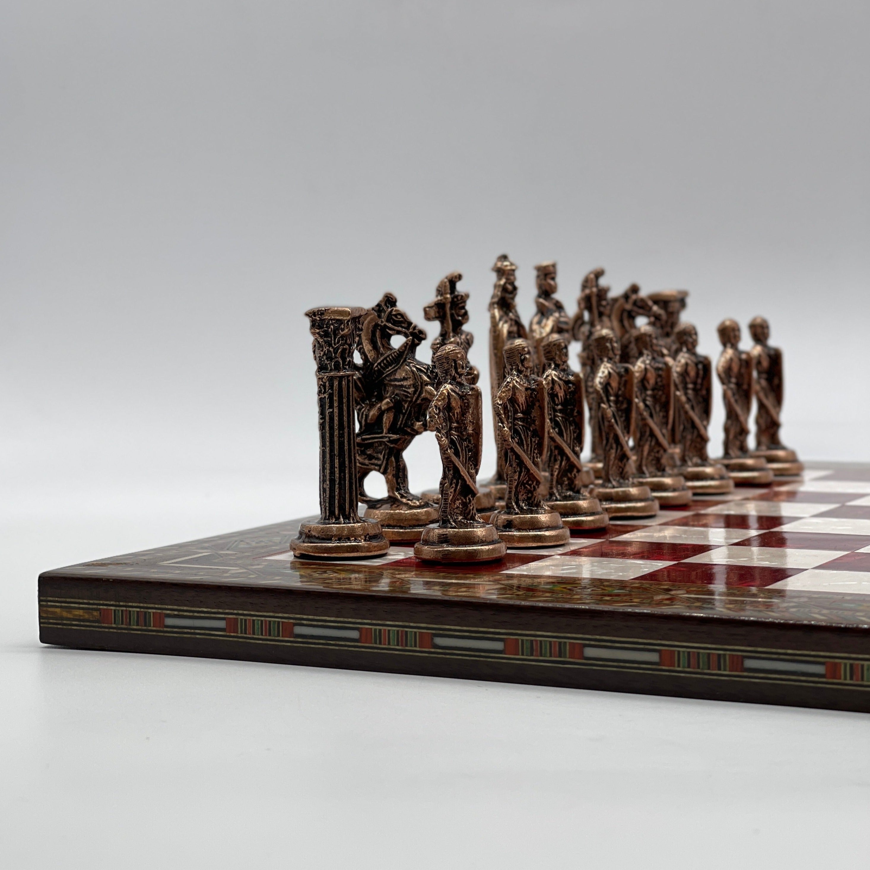 Handmade Pearl Embroidered Wooden Chess Set With Metal Chess Pieces AsyaWoodArt