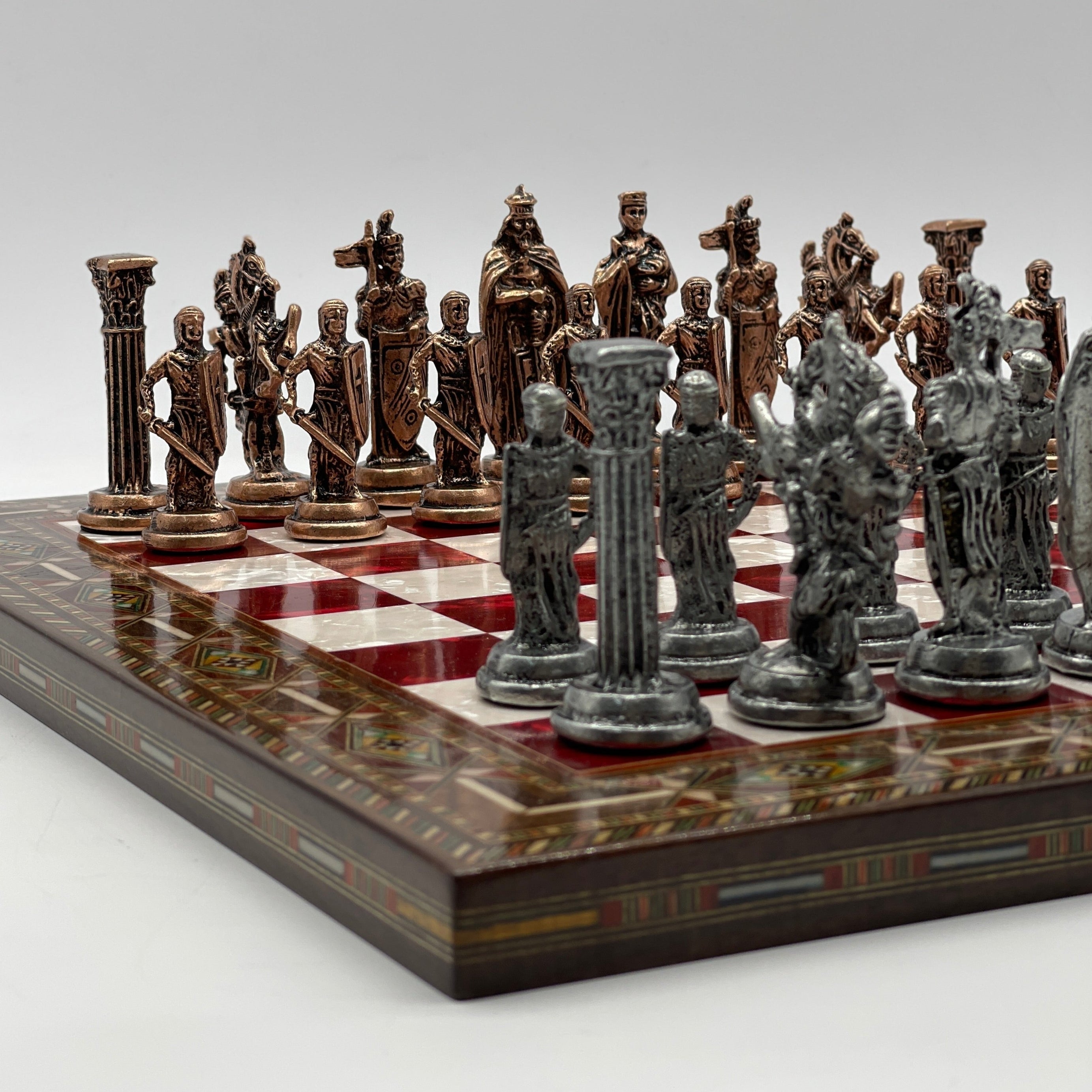 Handmade Pearl Embroidered Wooden Chess Set With Metal Chess Pieces AsyaWoodArt