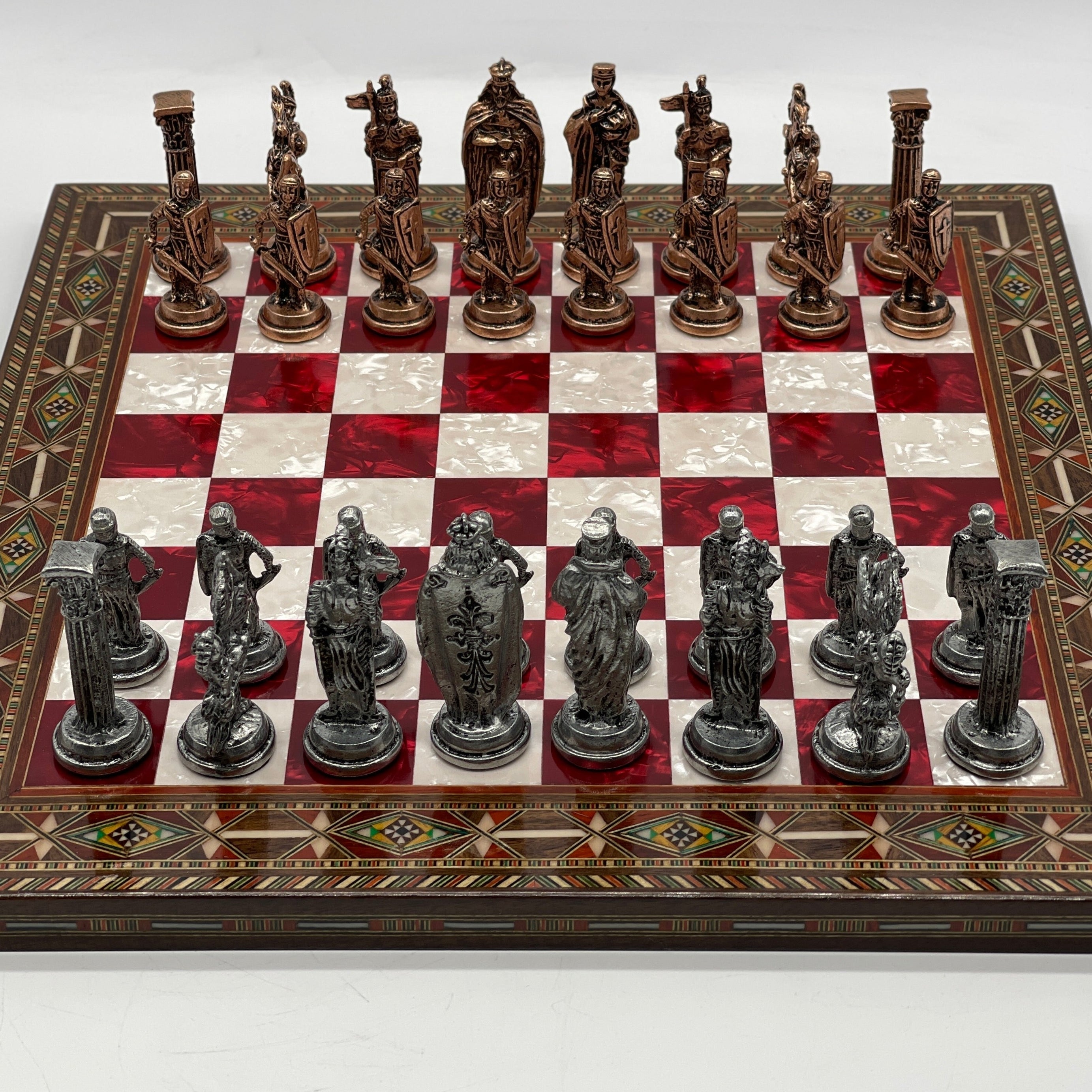 Handmade Pearl Embroidered Wooden Chess Set With Metal Chess Pieces AsyaWoodArt