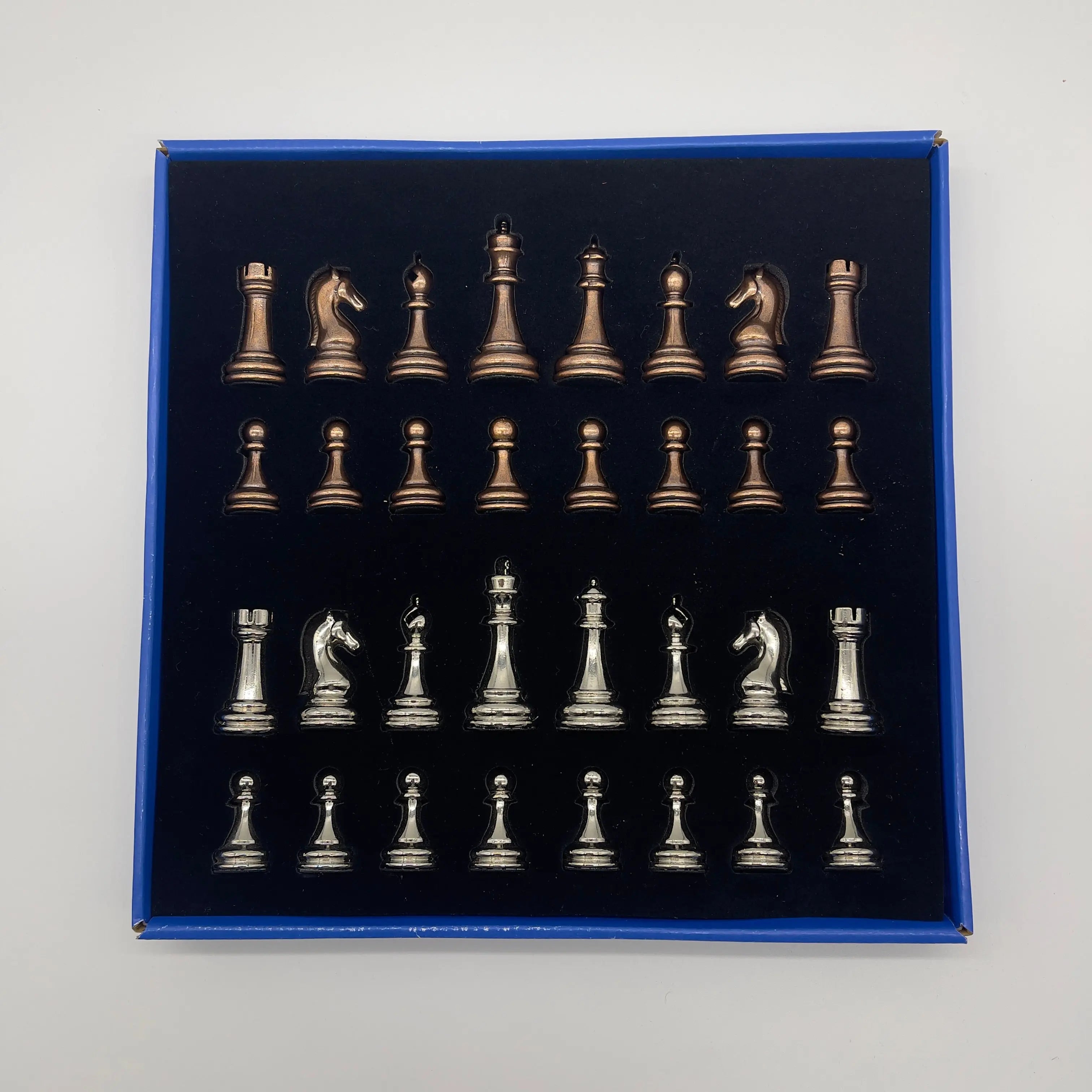 Handmade Classic Metal Chess Pieces, Copper-Silver Metal Chess Pieces Set