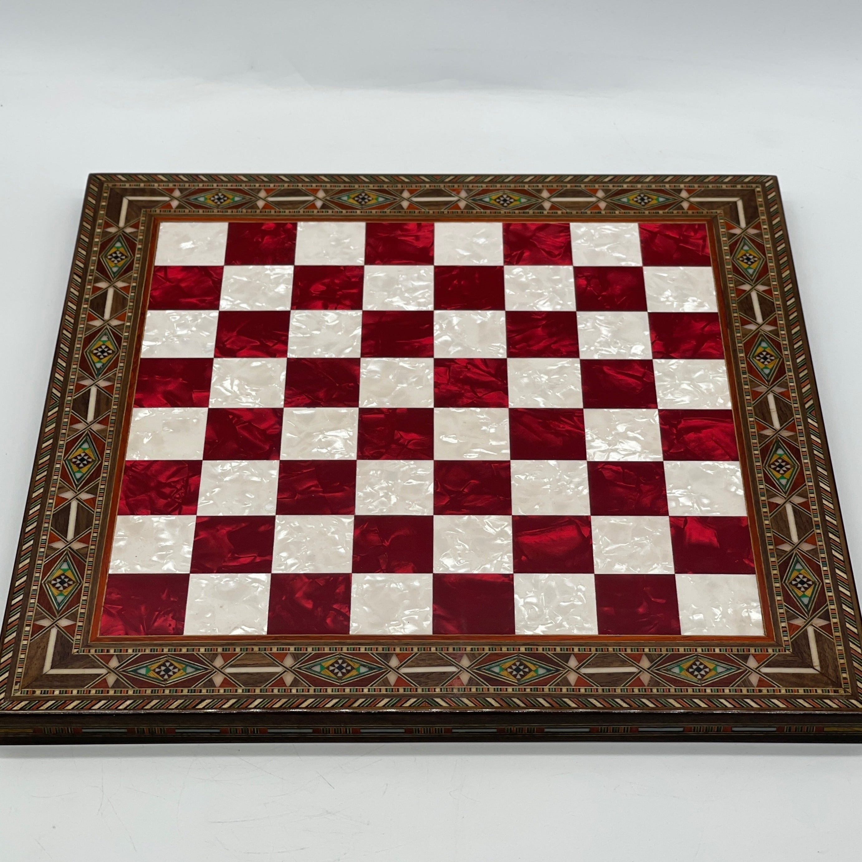 Luxury Handmade Pearl Embroidered Wooden Chess Board With Metal Chess Pieces
