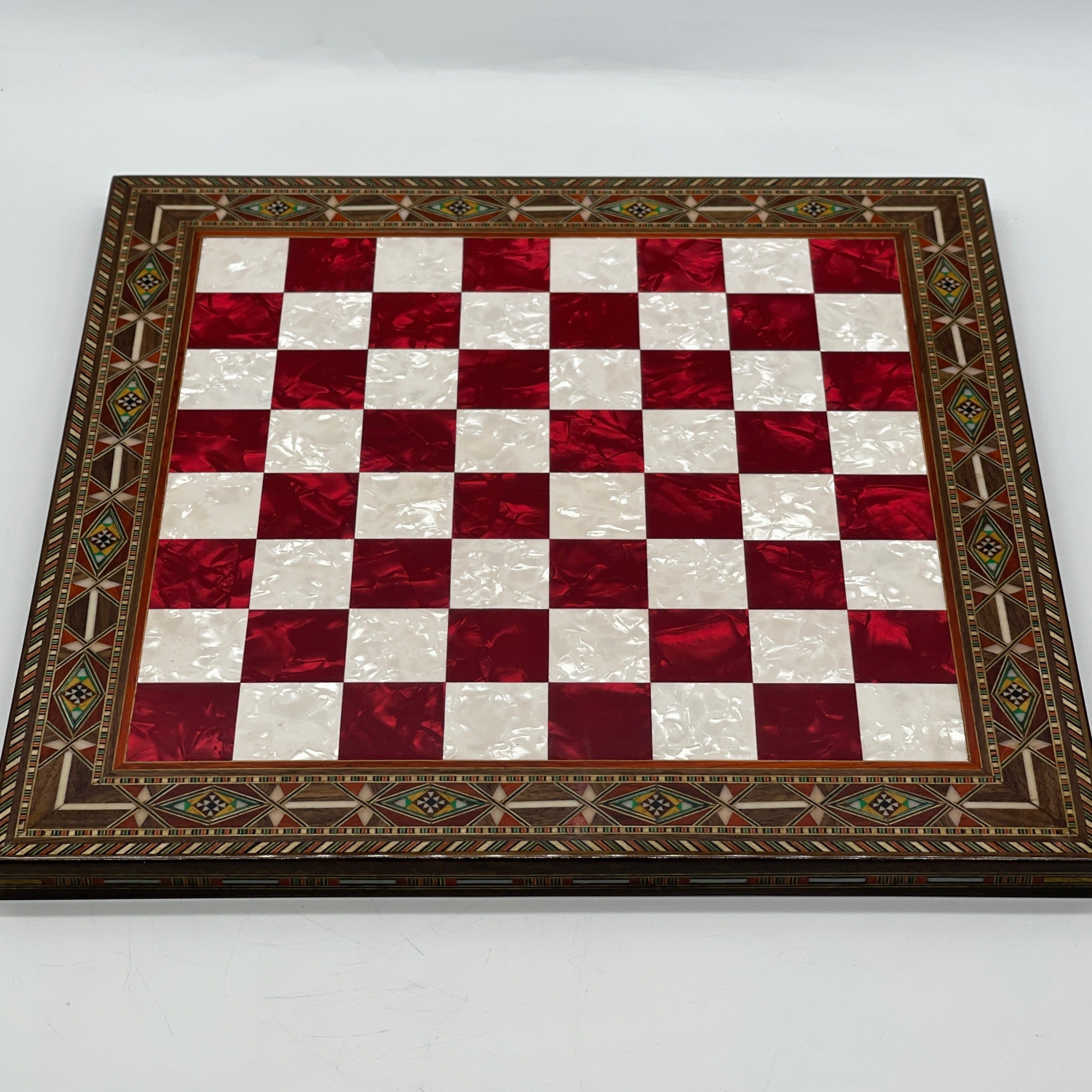Handmade Pearl Embroidered Wooden Chess Set With Metal Chess Pieces AsyaWoodArt