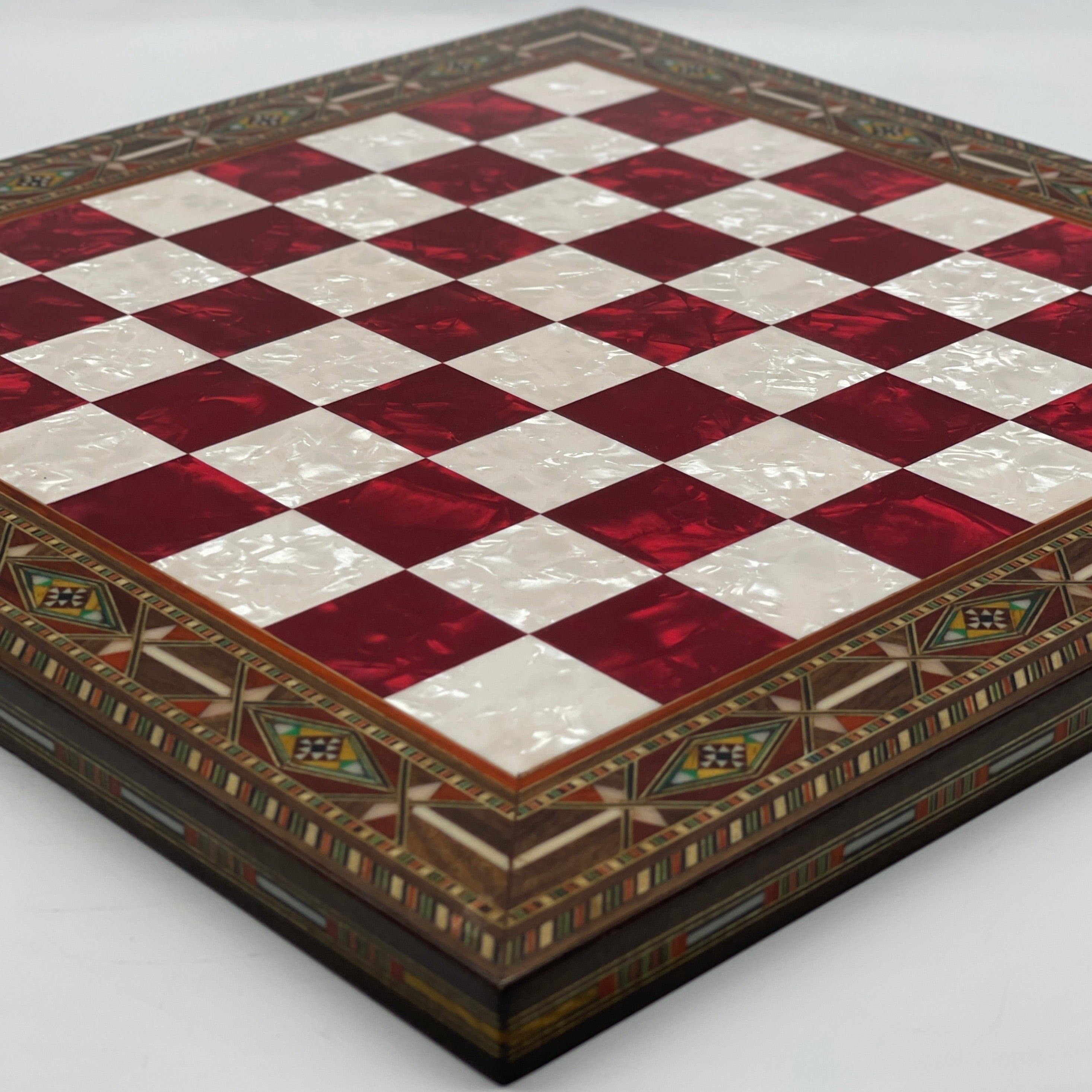 Handmade Pearl Embroidered Wooden Chess Set With Metal Chess Pieces AsyaWoodArt