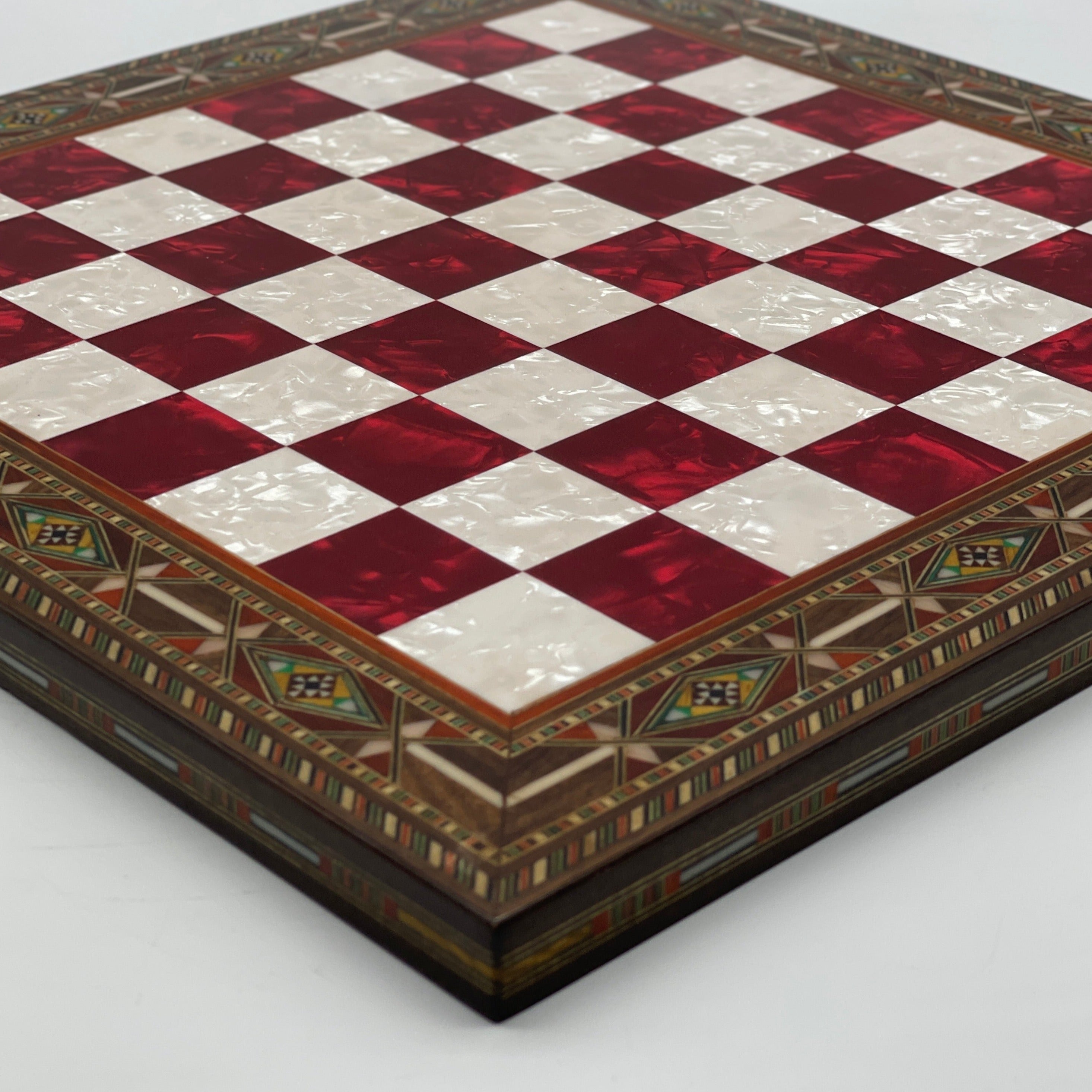 Luxury Handmade Pearl Embroidered Wooden Chess Board With Metal Chess Pieces