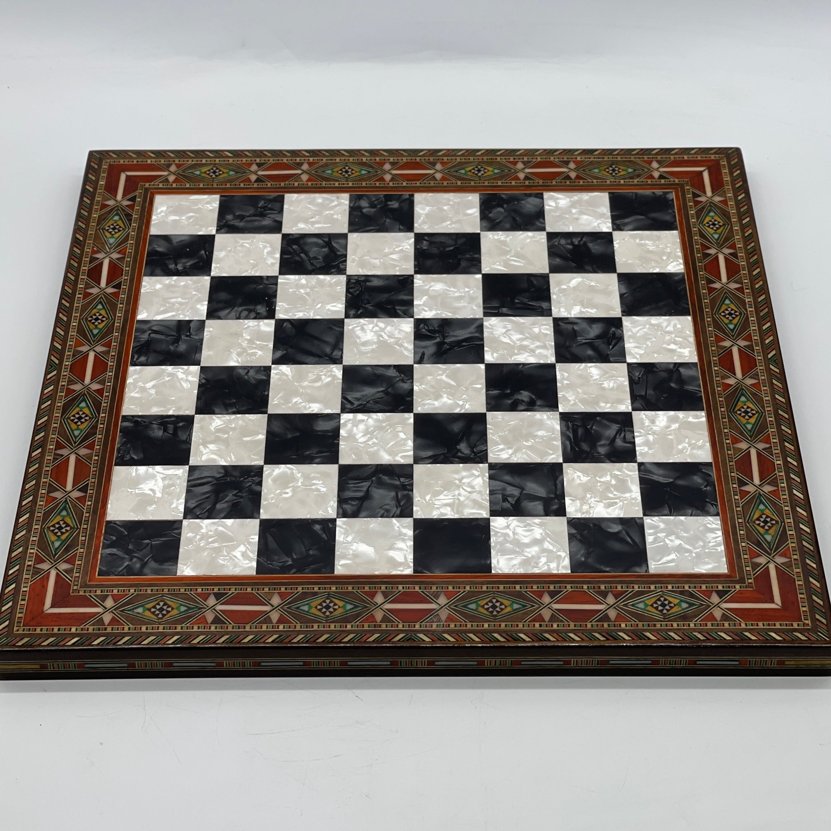 Luxury Handmade Pearl Embroidered Wooden Chess Board With Metal Chess Pieces