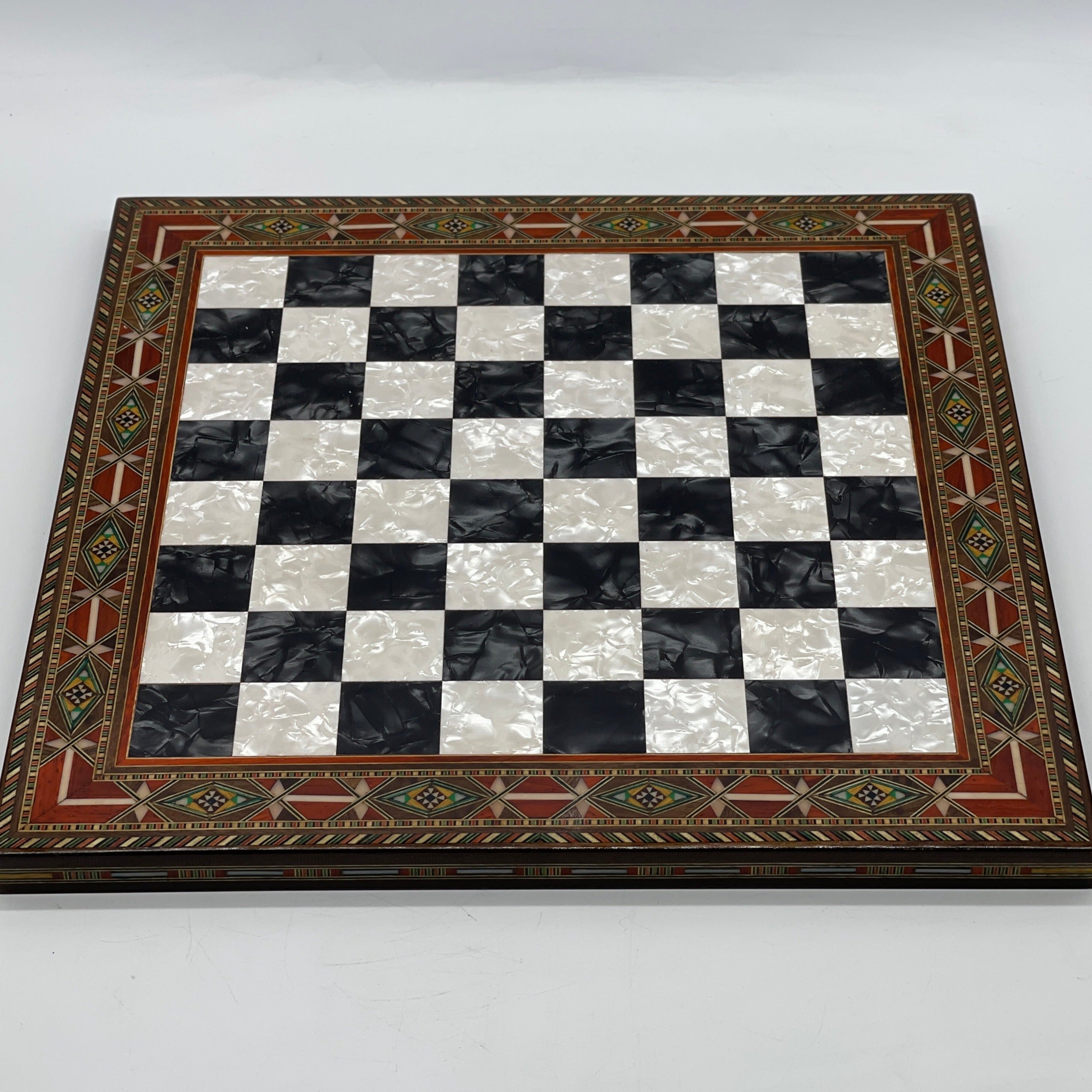 Luxury Handmade Pearl Embroidered Wooden Chess Board With Metal Chess Pieces