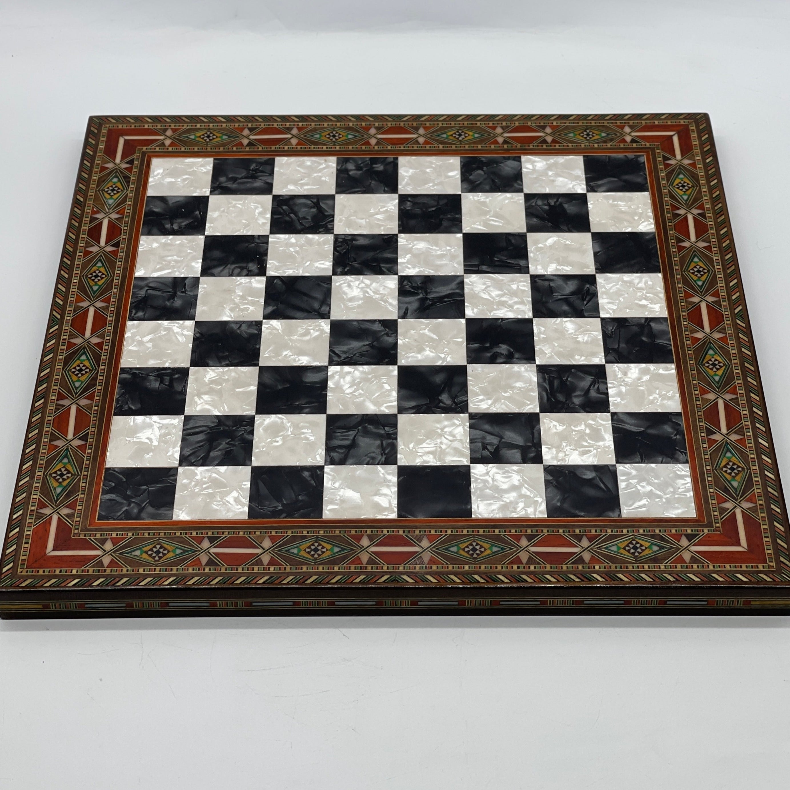 Luxury Handmade Pearl Embroidered Wooden Chess Board With Metal Chess Pieces