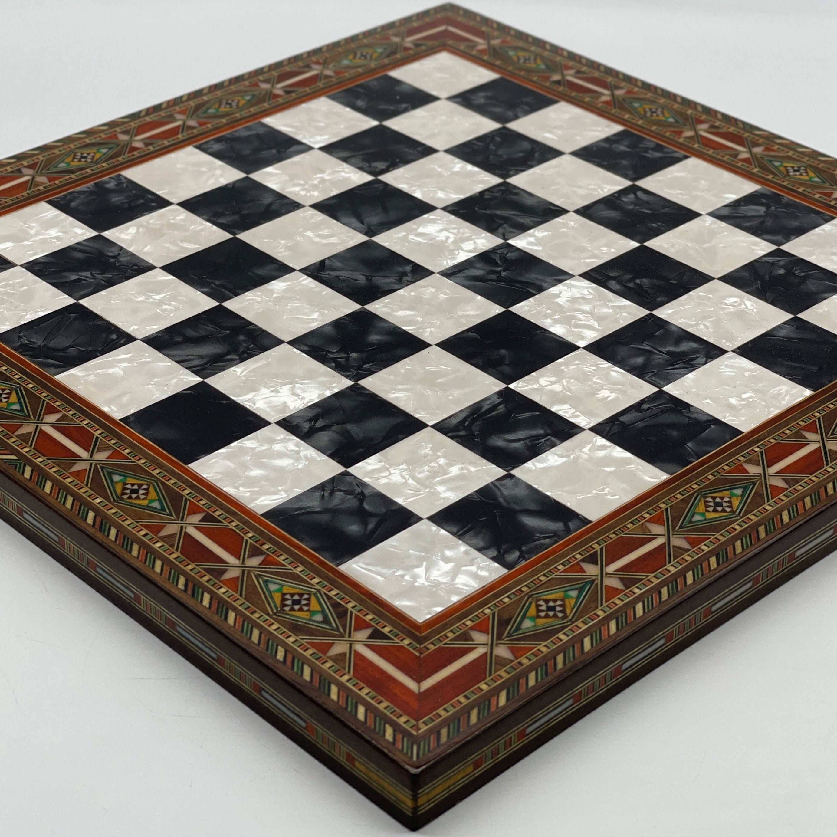 Luxury Handmade Pearl Embroidered Wooden Chess Board With Metal Chess Pieces