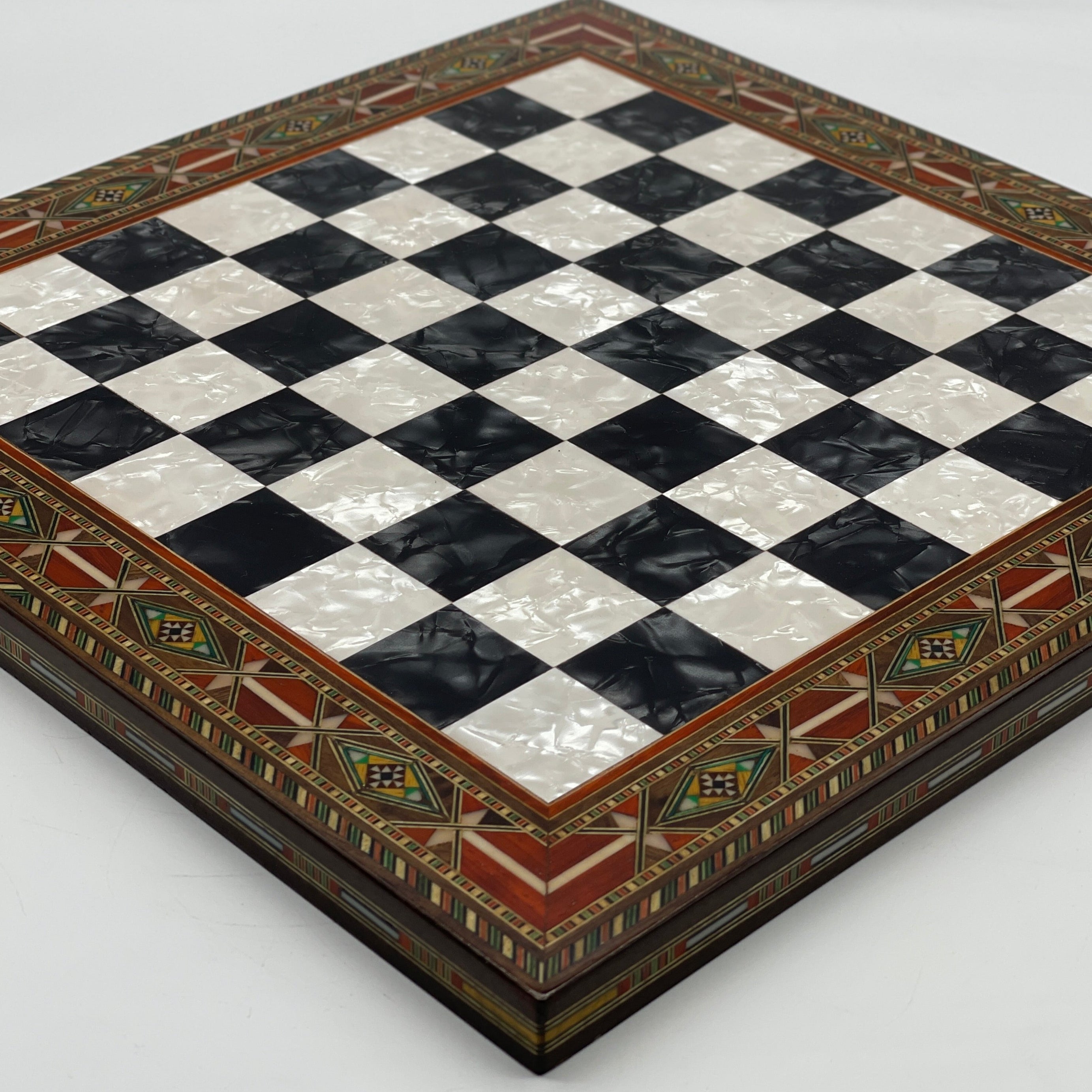Luxury Handmade Pearl Embroidered Wooden Chess Board With Metal Chess Pieces