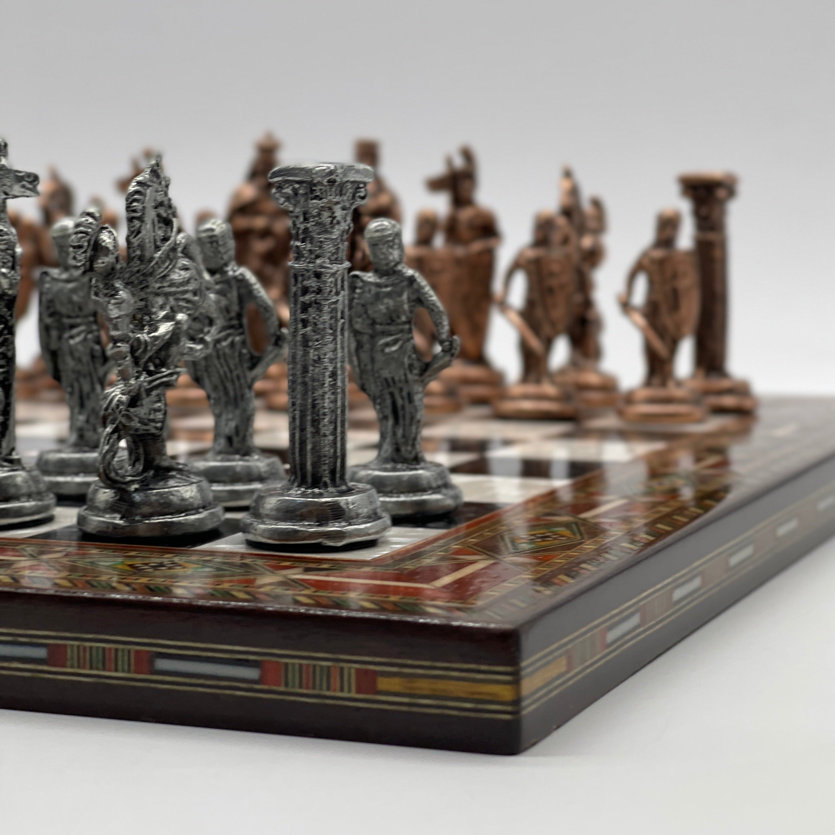 Luxury Handmade Pearl Embroidered Wooden Chess Board With Metal Chess Pieces