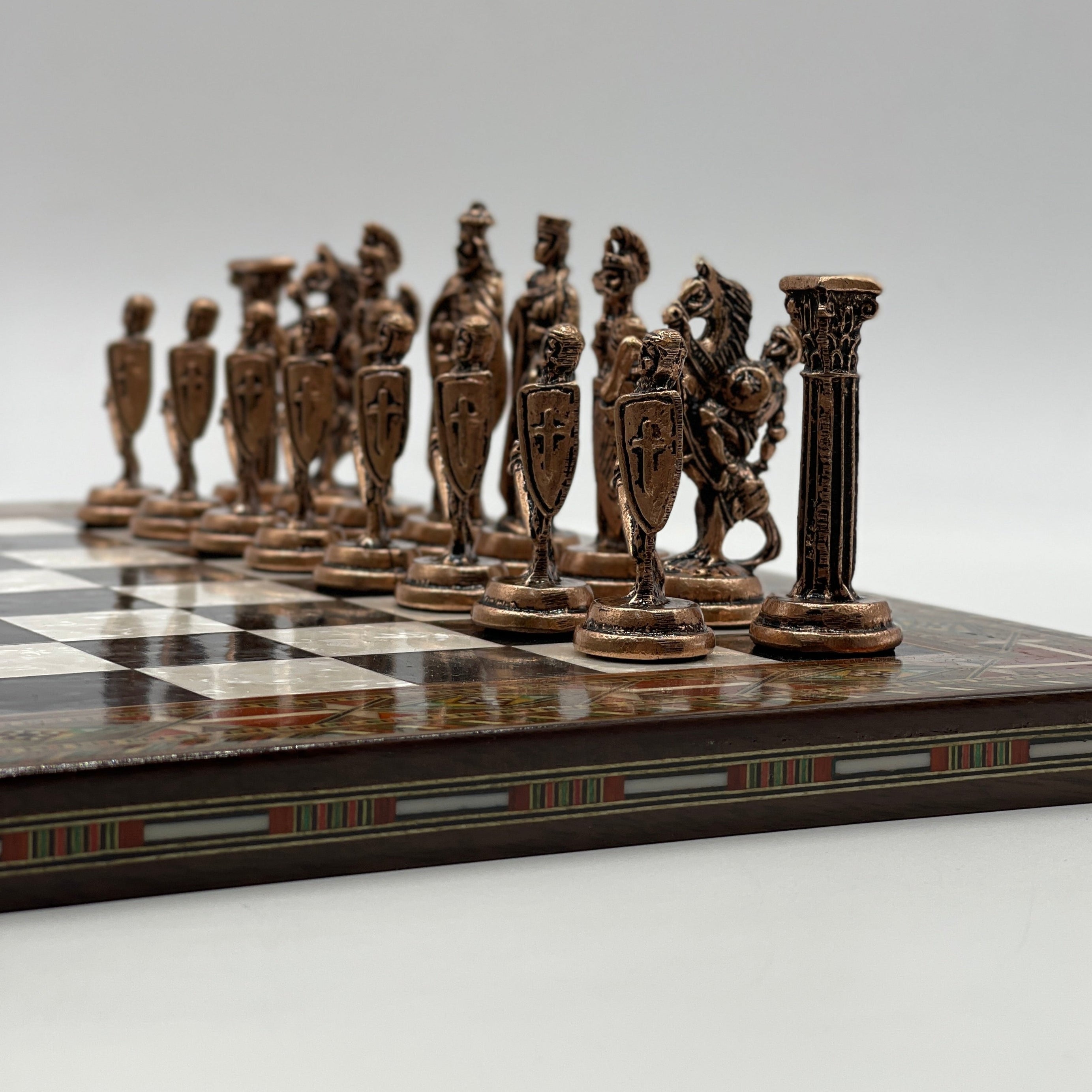 Luxury Handmade Pearl Embroidered Wooden Chess Board With Metal Chess Pieces