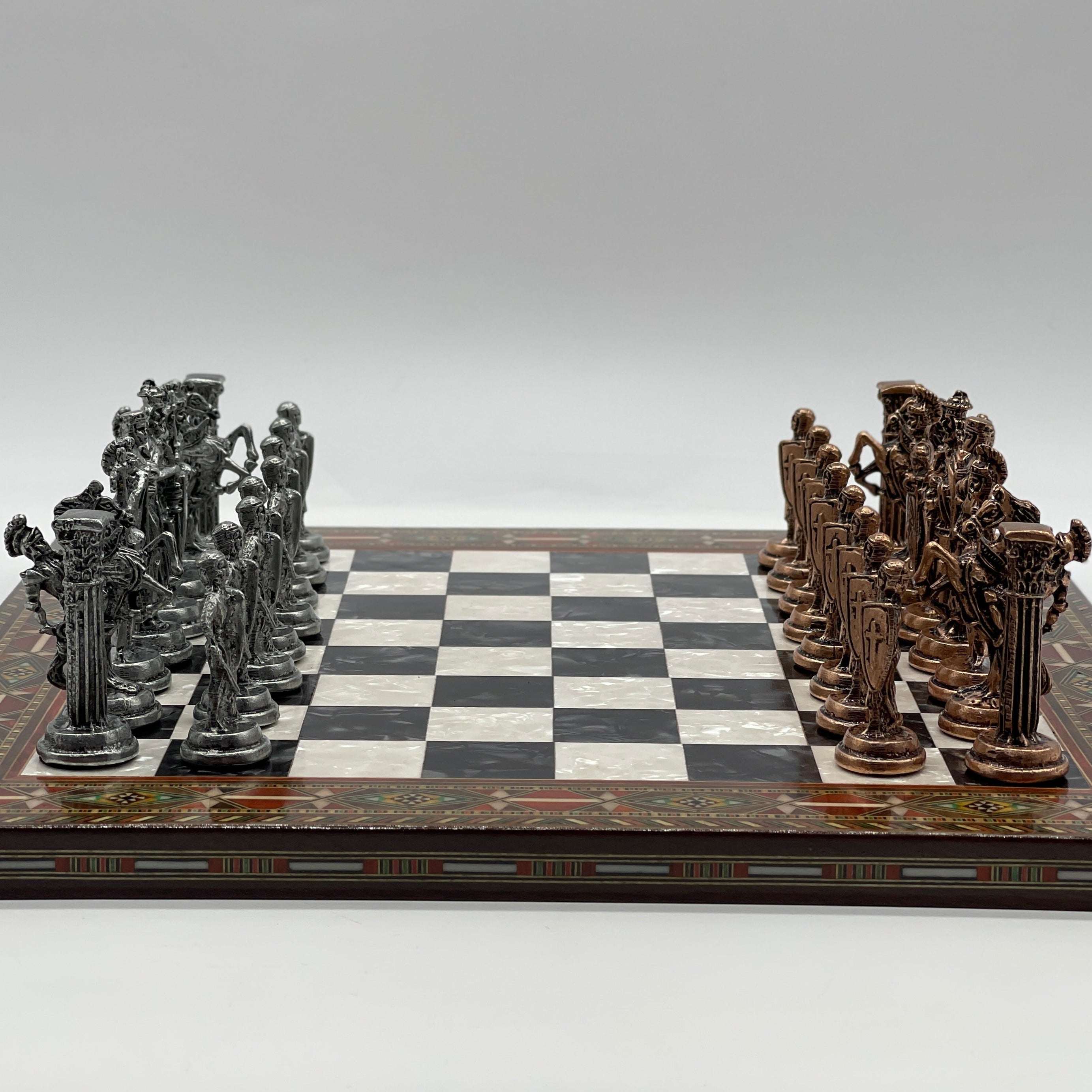 Luxury Handmade Pearl Embroidered Wooden Chess Board With Metal Chess Pieces